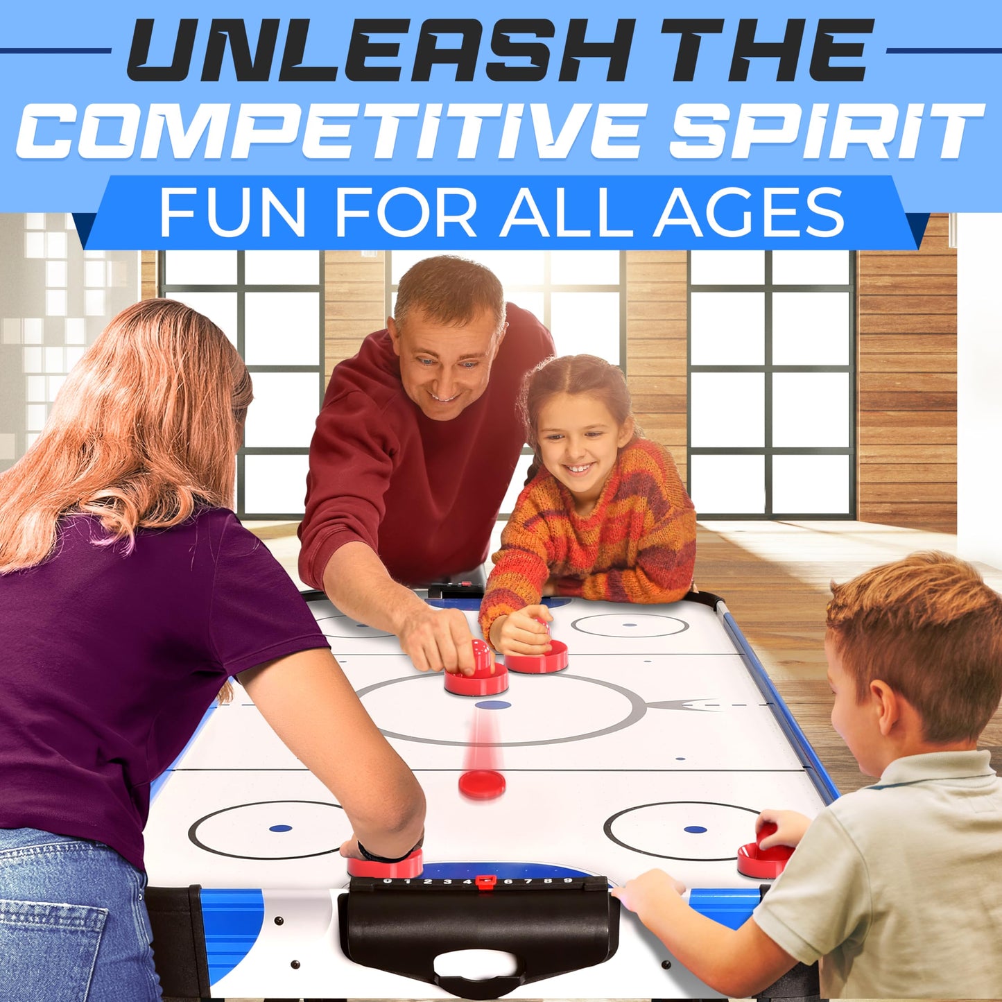 SereneLife 54" Air Hockey Game Table with 2X Stronger Motor, Light-up Scoreboard, AC in Line Power Switch Includes 2 Pucks, 2 Pushers - Blue