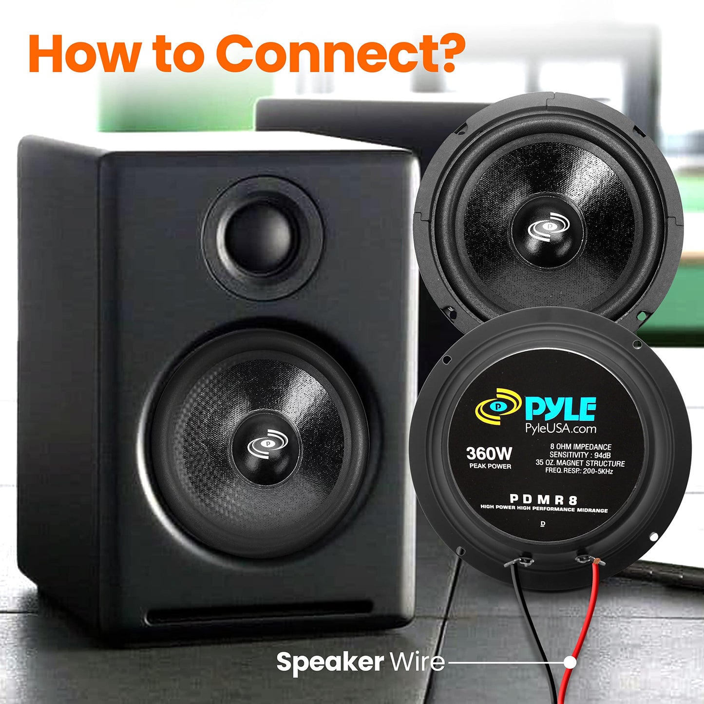 Pyle 8 Inch Car Midbass Woofer - 360 Watt High Powered Car Audio Sound Component Speaker System w/High-Temperature Kapton Voice Coil, 200Hz-5kHz Frequency, 94 dB, 8 Ohm, 35 oz Magnet - PDMR8