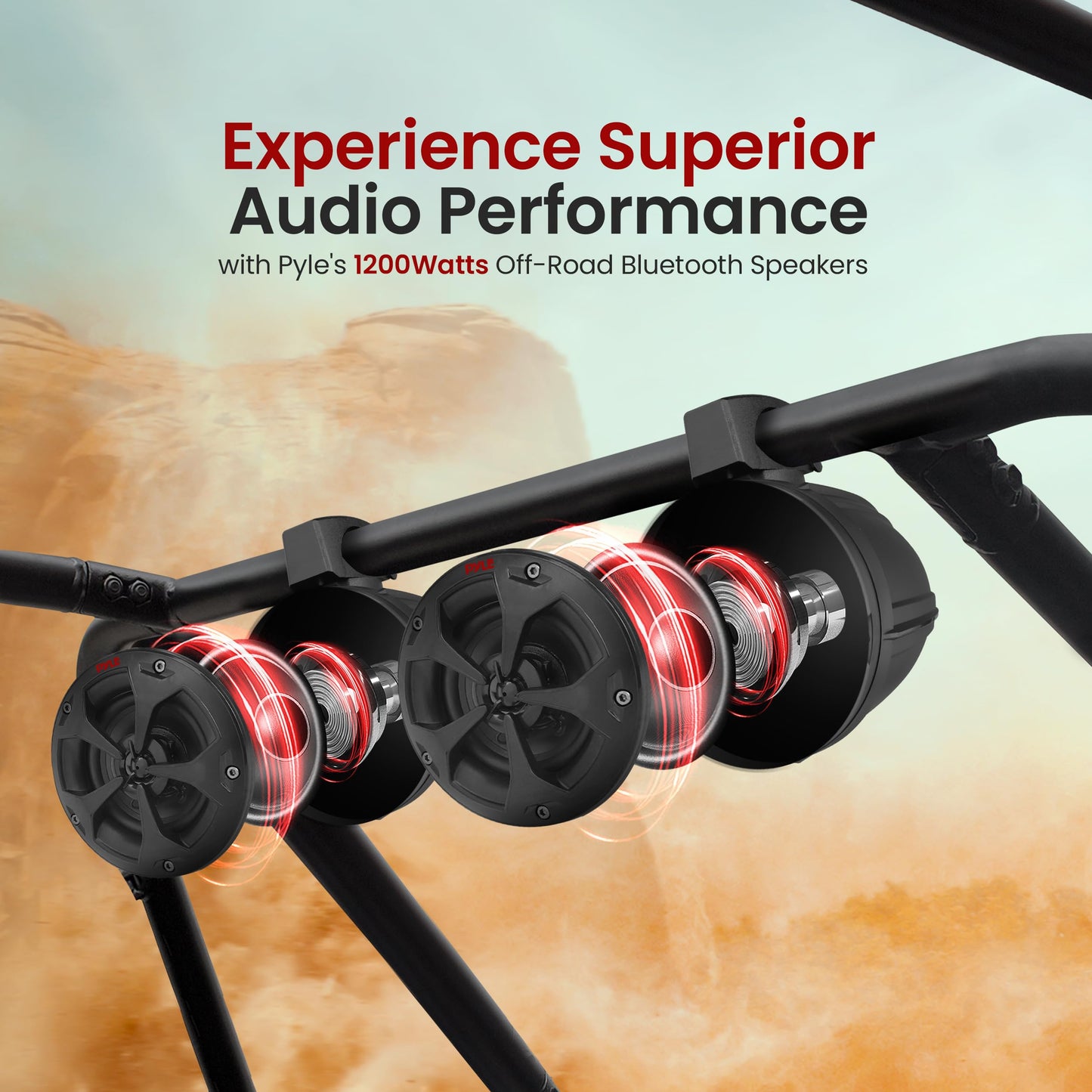 Pyle Water-Resistant Marine Off Road Speakers - UTV Compact PowerSport Vehicle Passive Speaker System 1200 Watt Peak, Compact, High-Powered Output