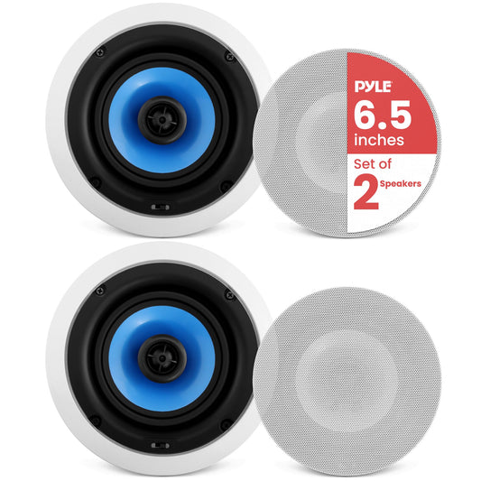 Pyle 6.5'' Home In-Wall / In-Ceiling Speakers, 250W Peak Power, Dual Hi-Fi Stereo Sound, Pivoting Silk Dome Tweeter, Poly Cone Mid-Bass, Adjustable Treble, Stain Resistant Grill, Custom Installations