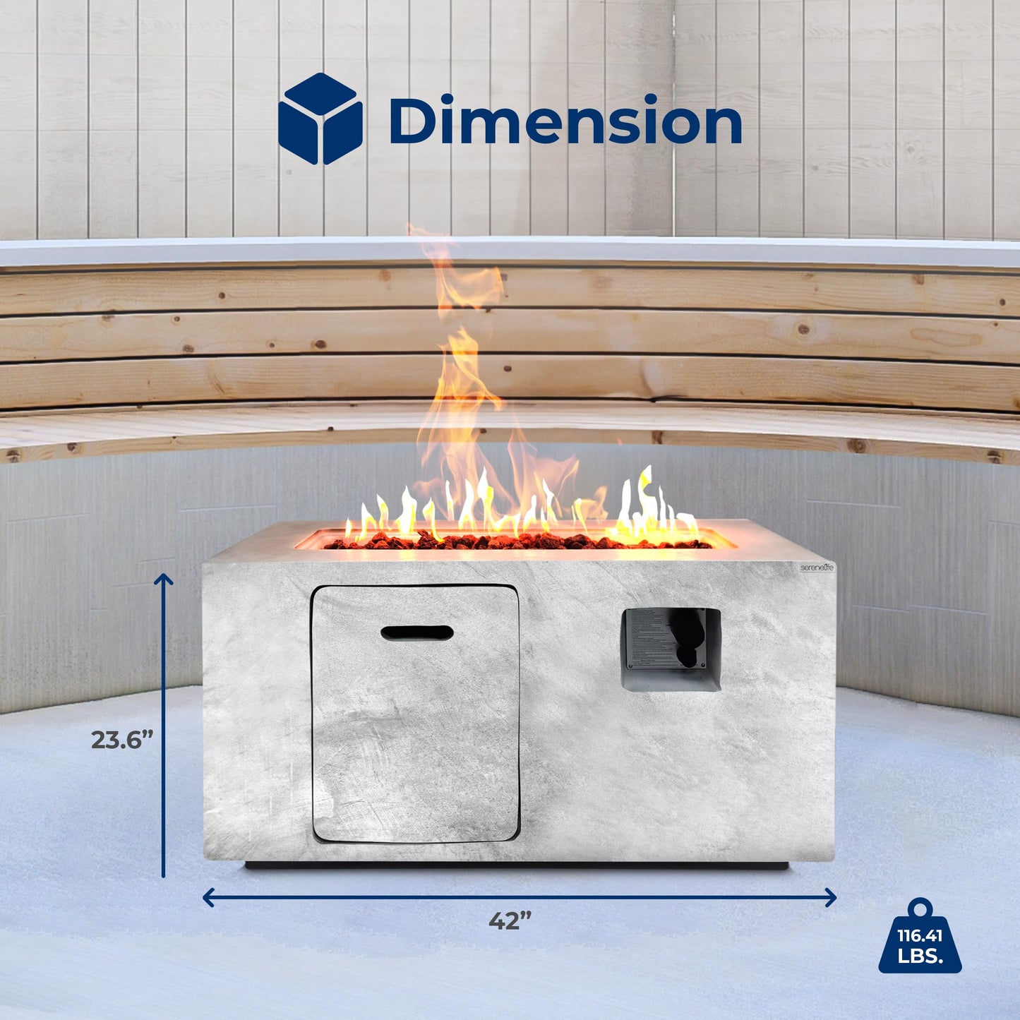 Serenelife Fire Pit Table - 50,000 BTU Propane Gas Fire Pit with Adjustable Flame & Stainless Steel Burner, Weather Resistant, Easy Propane Access, Perfect for Parties & BBQs with Elegant Lava Rock