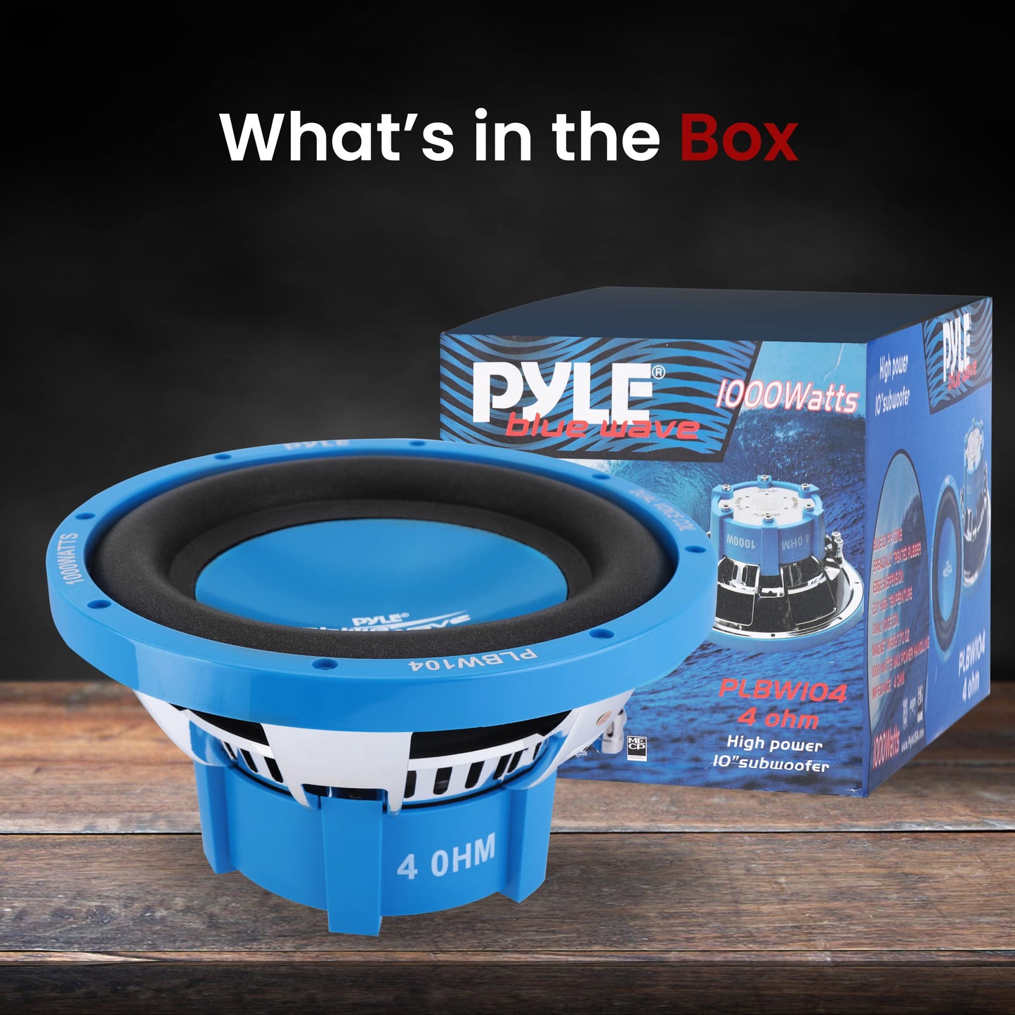 Pyle Car Vehicle Subwoofer Audio Speaker - 10 Inch Blue Injection Molded Cone, Blue Chrome-Plated Plastic Basket, Dual Voice Coil 4 Ohm Impedance, 1000W Power For Vehicle Stereo Sound System PLBW104