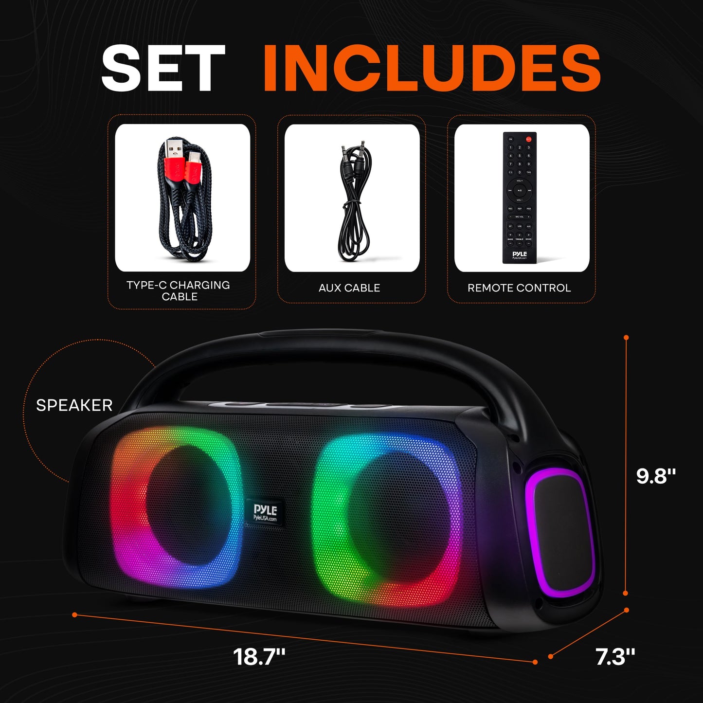 Pyle 160W Dual 5-Inch Bluetooth Boombox Speaker with True Wireless Stereo – Deep Bass, Crisp Treble, LED Display, Built-in Rechargeable Batteries – Large Portable Bluetooth Speaker