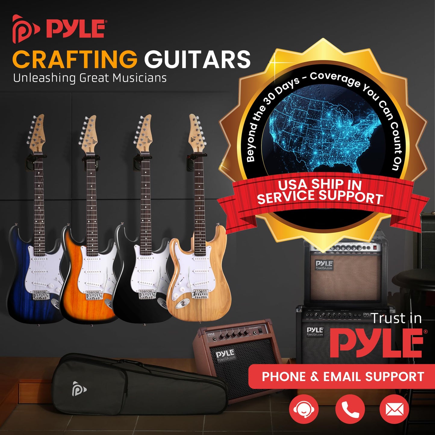 Pyle Full Size Left Handed Electric Guitar Kit with 5W Amplifier, Gig Bag, Picks, Spare Strings, and Strap, ST-Style Beginner Guitar Bundle with 22 Frets, Paulownia Wood Body, Natural-Lefty