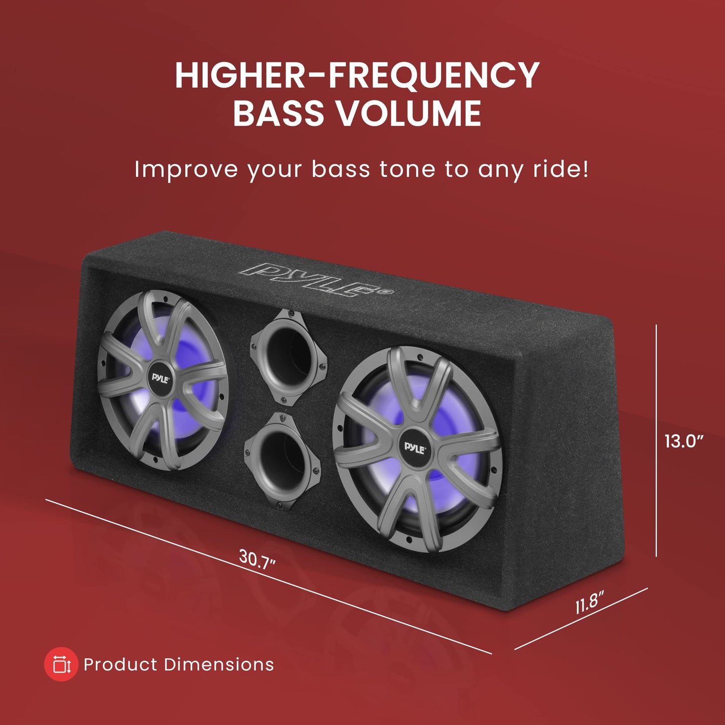 Pyle 10'' Dual Bass Subwoofer Box System - 500-Watt Slim Mount Truck Audio Subwoofer Box, 4 Layer Dual Voice Coil, Rear Vented Design with Built-in Illuminating LED Lights - PLBAS102LE