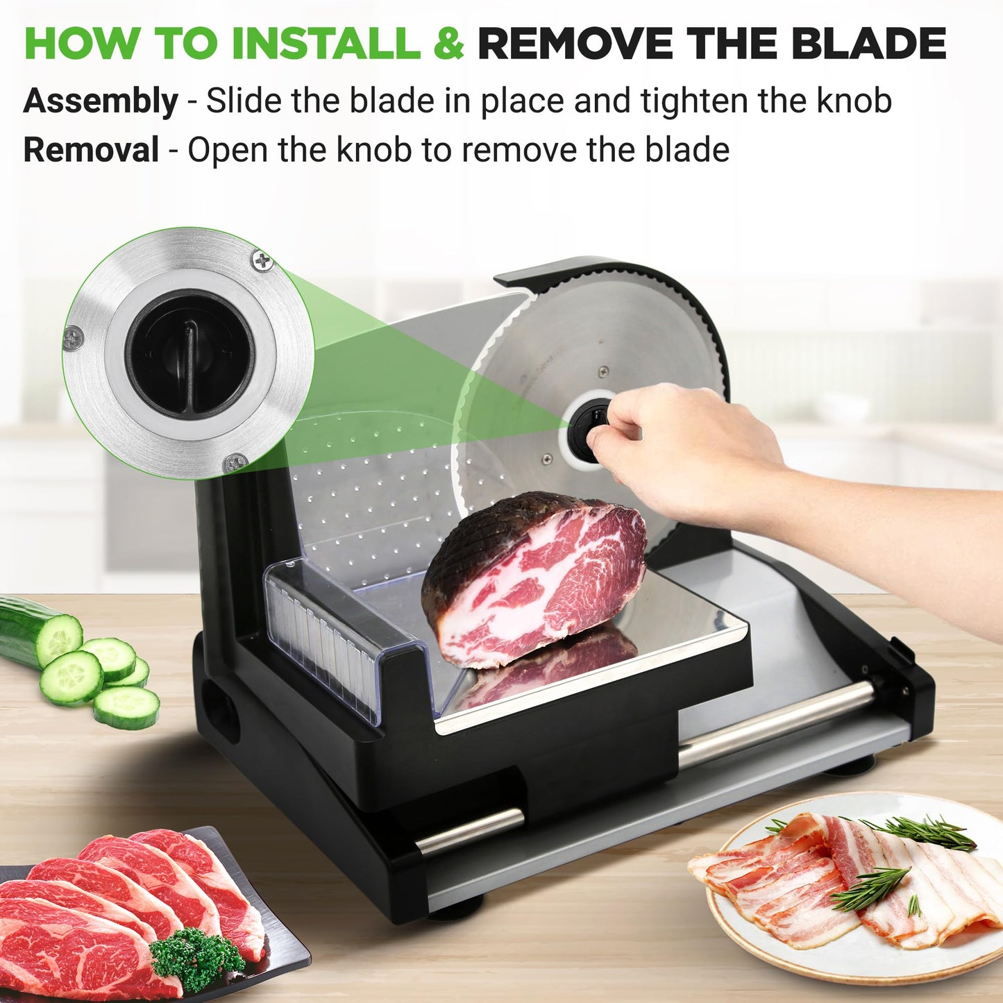 NutriChef Stainless Steel Meat Slicer Blade | Electric Home Meat Slicer Blade Replacement for NUGJ801 | Precision-Cut Serrated Blade for Meat Slicing | 7.83-Inch 0.05-Inch Blade Thickness