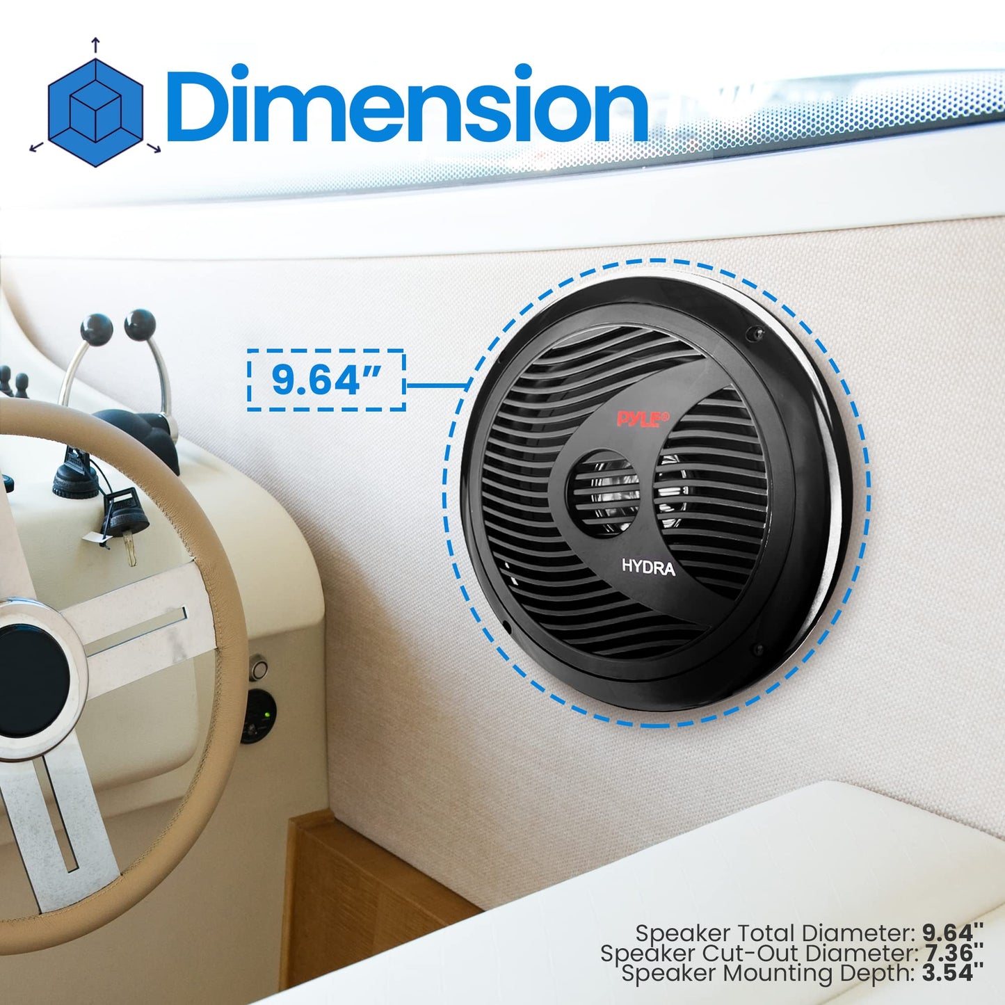 Pyle Marine Speakers, Boat Speakers, Marine Speaker - Dual 180W 4 Ohm, Waterproof, PP Cone, Rubber Surround, 20 Oz Magnet, 1.5" Voice Coil, Includes Speaker Wire & Mounting Hardware