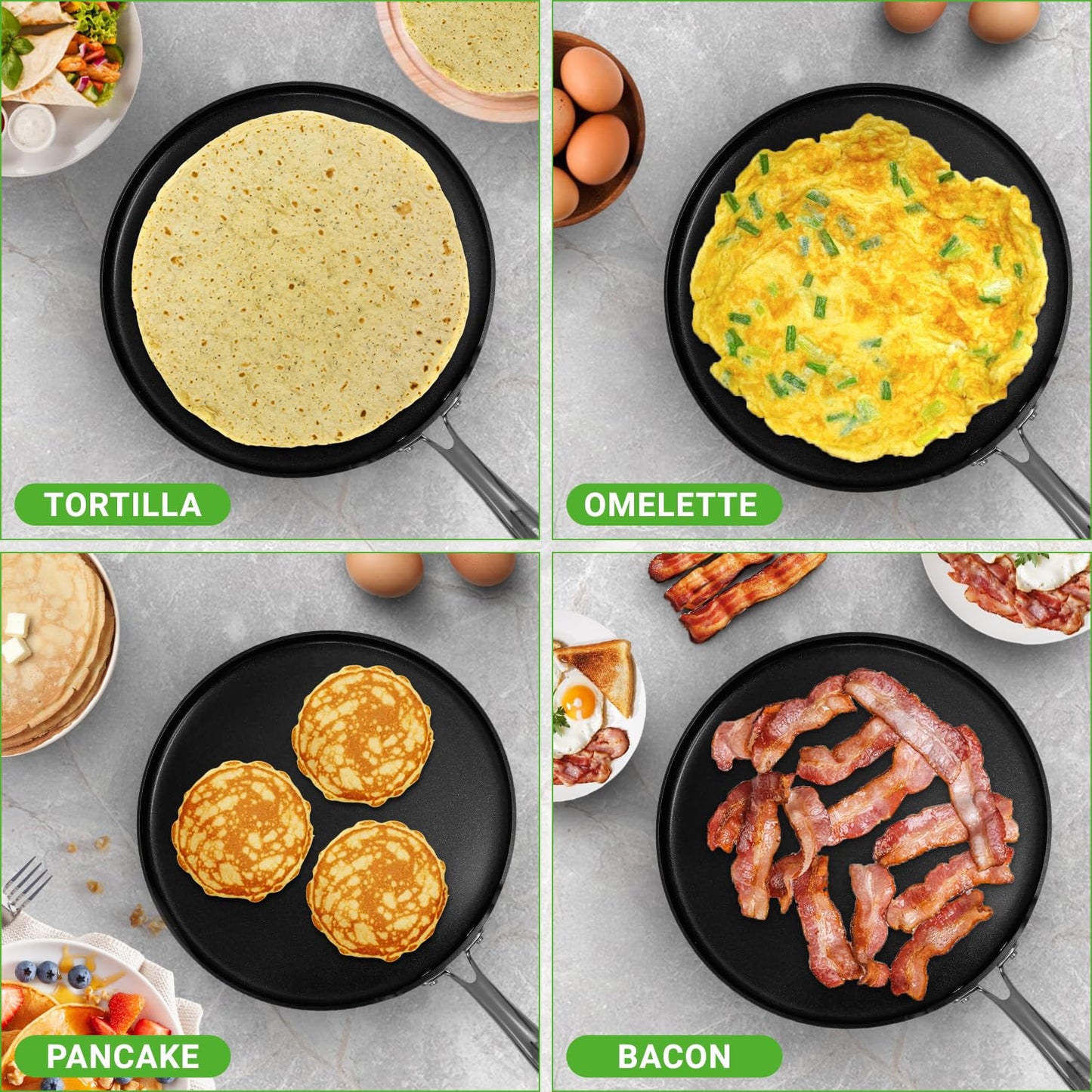 NutriChef 12 Inch Crepe Pan Non Stick, Ideal for Pancakes, Dosa & Tortillas, Hard-Anodized, Dishwasher Safe
