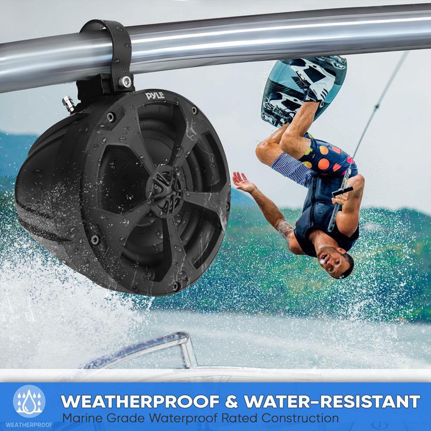 PYLE, Marine Speakers, Boat Speakers, 1000W 5.25 Inch, Waterproof Off-Road System, 2-Channel Amp, Full Range Stereo, ATV/UTV/Jeep, Includes Mounting Brackets & Wiring, IP-X45 Rated, PLUTV52CH