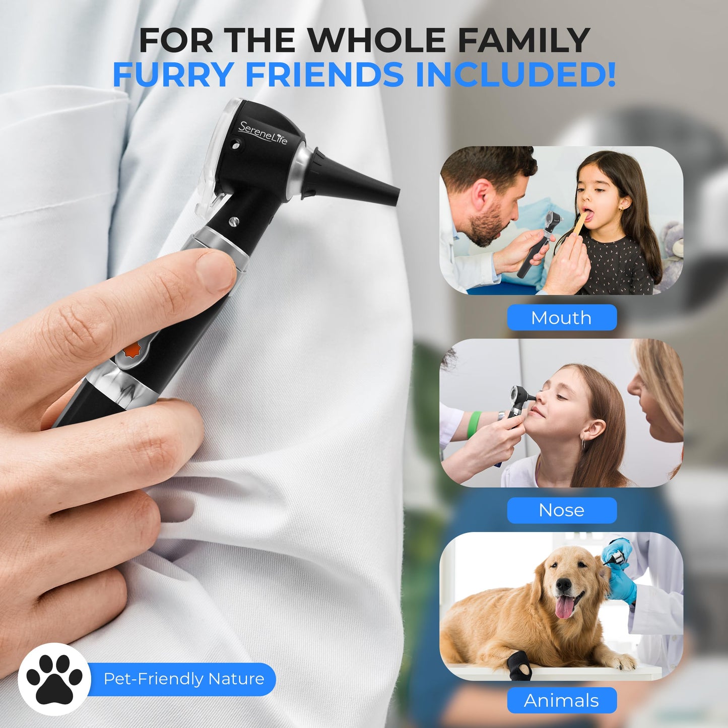 SereneLife Fiber Optic Otoscope/Auriscope | Home Ear Inspection Tool DIY, 3X Magnification, Bright LED, Includes Reusable Ear Tips, Travel Case, Battery Operated | For All Ages & Pets