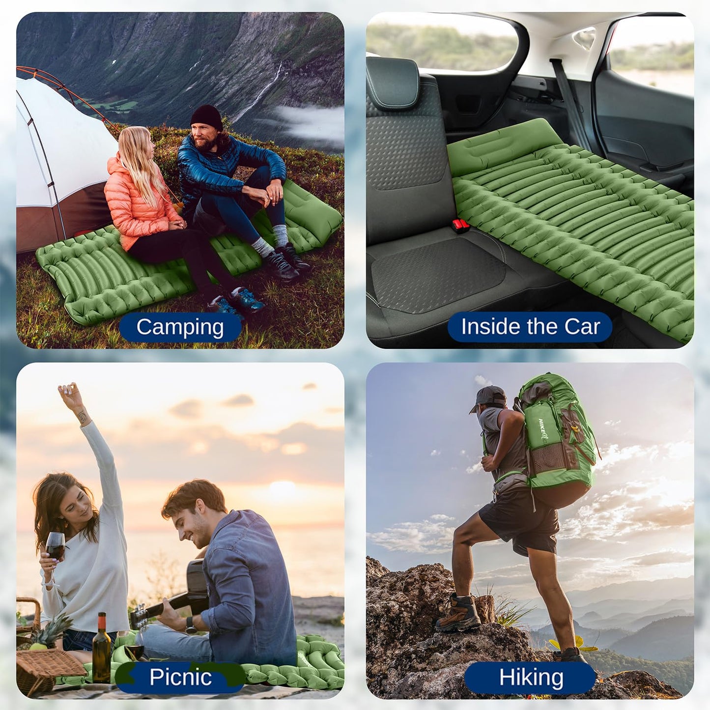SereneLife Sleeping Pad with Pillow for Camping - Compact Sleeping Mat with Fast Inflation, Lightweight, and Tear-Resistant Backpacking Air Mattress with Carry Bag for Camping, Backpacking, Hiking