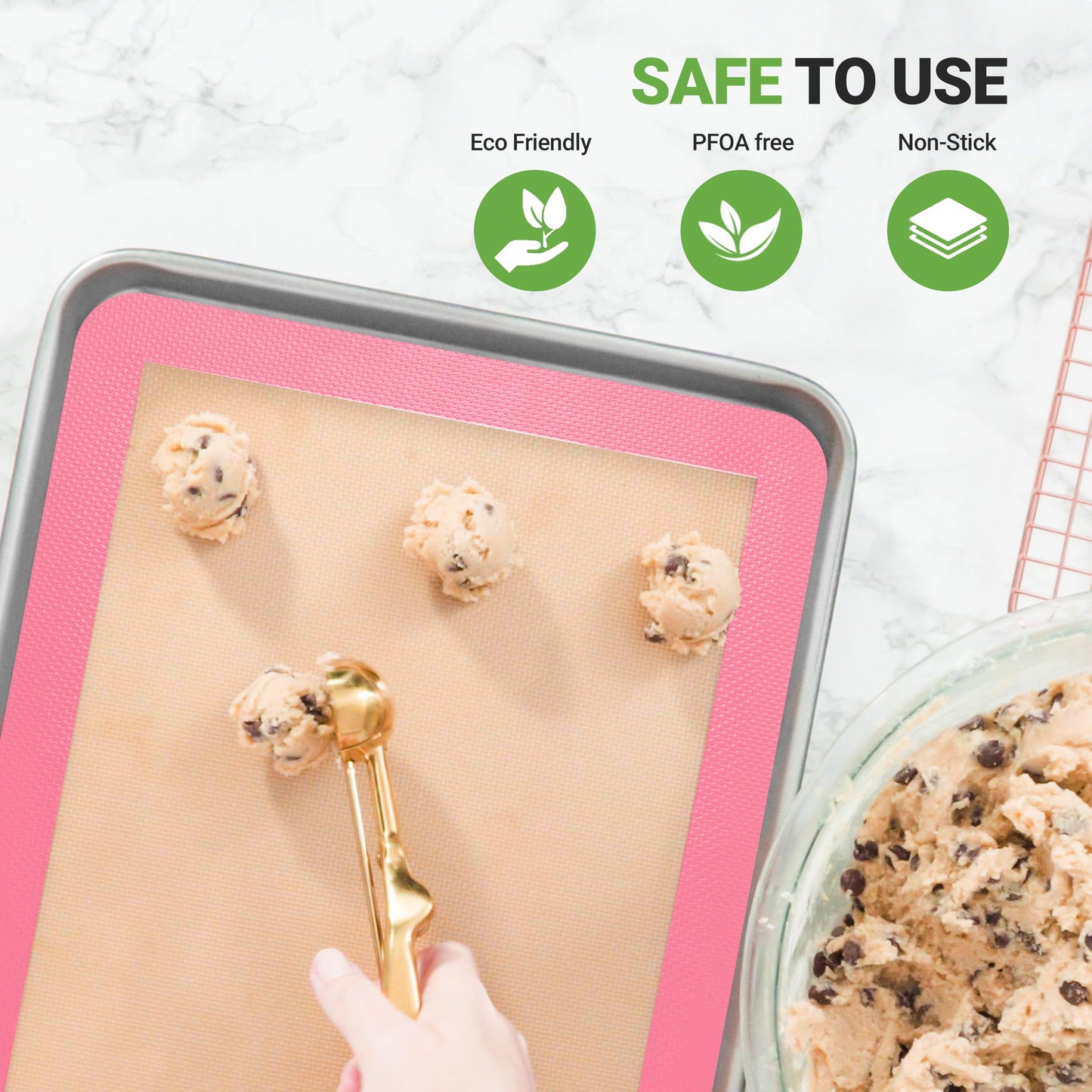 Nutrichef Silicone Baking Mats - 2 Non-stick Food-Grade Silicone Mats - Perfect for Full Baking Pans 24.4 x 16.5 IN - Oven-safe Up to 480 Degrees F - Suitable for Ovens, Freezers, & Dishwashers - Pink