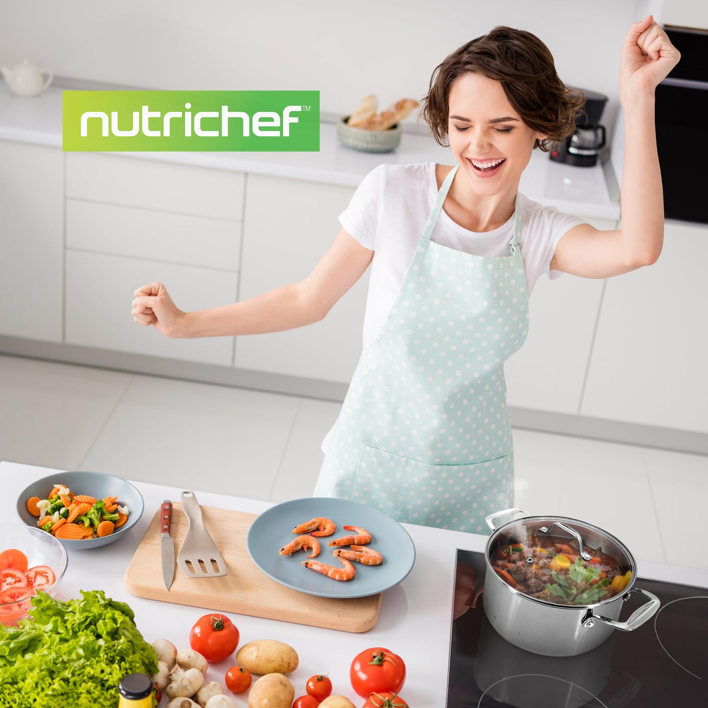 NutriChef 6-Quart Stainless Steel Stockpot – 18/8 Food Grade Heavy-Duty Induction-Compatible Pot with See-Through Lid, Ideal for Stews, Broths, Simmering & Soups, Dishwasher Safe – NCSP6