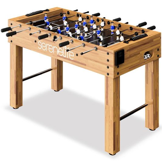 SereneLife 48in Competition Sized Foosball Table - Height Adjustable Arcade Soccer Set for Home, Game Room, Man Cave - Includes 2 Balls & 2 Fold-Out Cup Holders, Natural