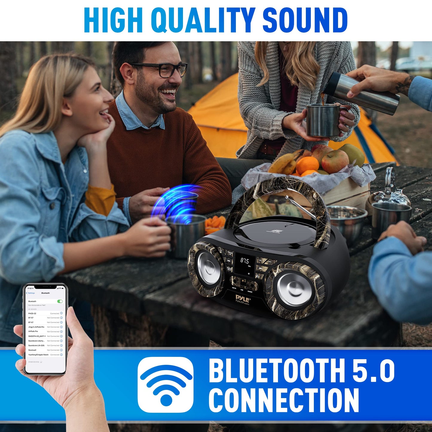 PYLE CD PLAYER PORTABLE, CD PLAYERS FOR HOME, PORTABLE CD PLAYER, 50W MAX POWER, WIRELESS BT STREAMING, AM/FM RADIO, USB PORT, INCLUDES AC/DC POWER CORD, 3.5MM AUX INPUT, HEADPHONE JACK