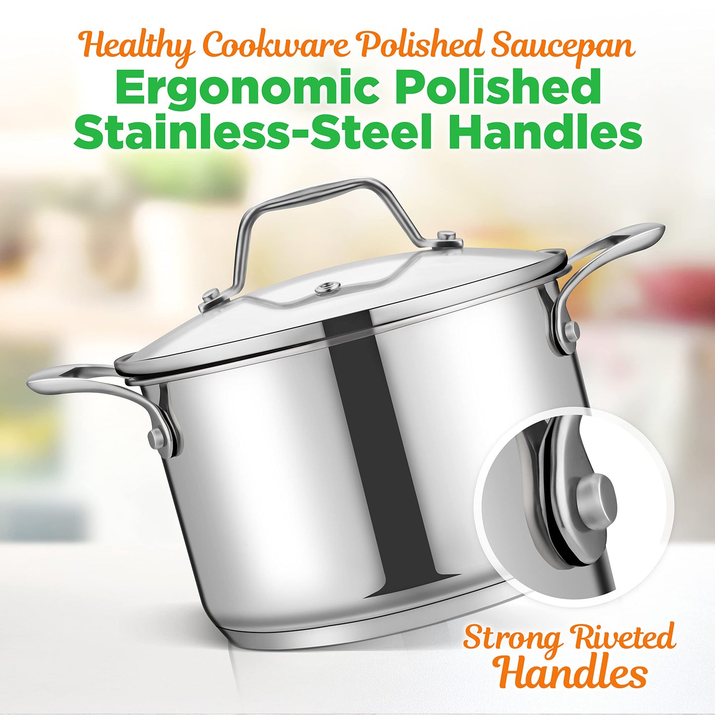 NutriChef 3-Quart Stainless Steel Pot with Glass Lid - 18/8 Food Grade Heavy Duty Cookware Stockpot for Stews, Simmering & Soups, Dishwasher Safe, For Induction, Gas & Ceramic Cooktops - NCSP3