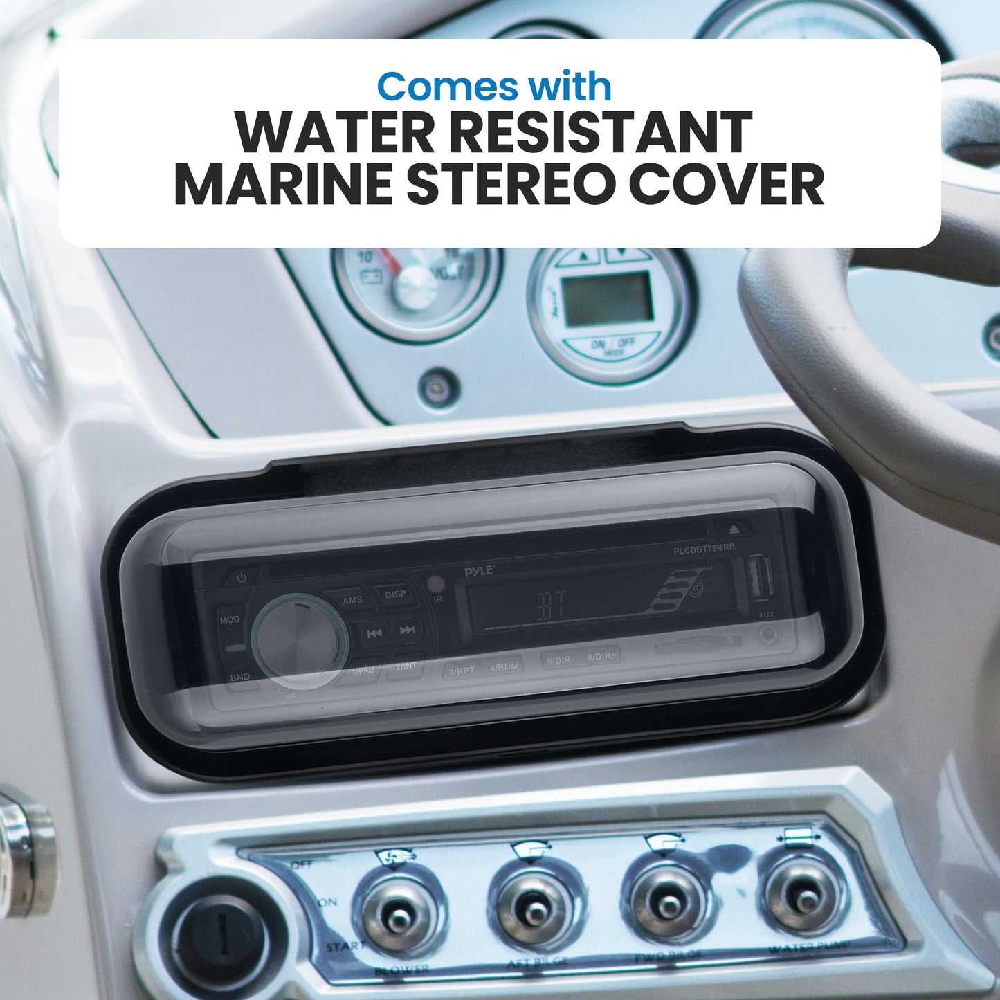 Pyle, Bluetooth Car Stereo, Single DIN Radio, Marine Stereo Receiver Kit with Waterproof 6.5” Speakers, MP3/USB/SD/AUX/FM, Built-in Microphone, Remote Control, Water-Resistant Radio Shield