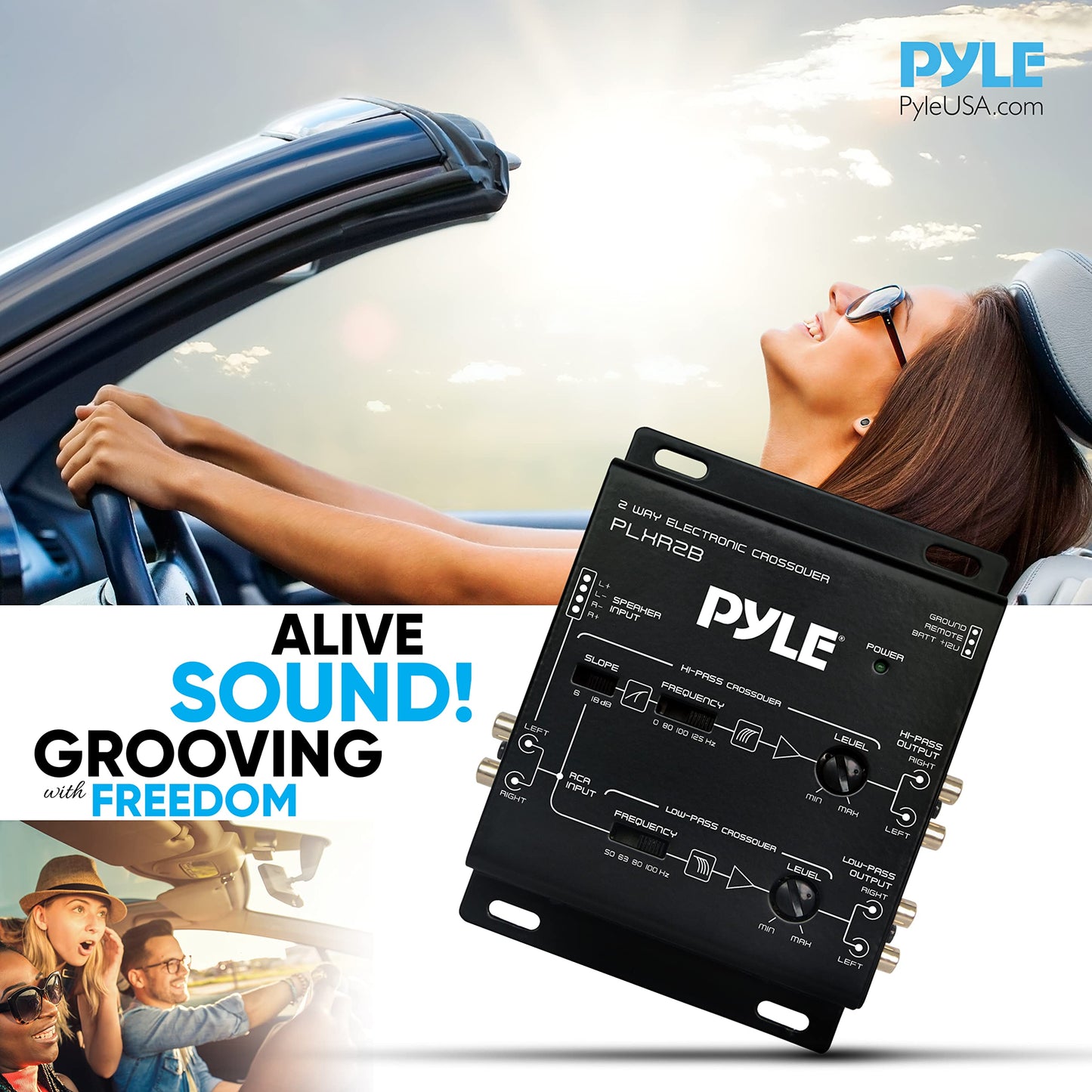 Pyle 2-Way Electronic Audio Crossover Network - Hi-Pass/Low-Pass 6dB/18dB Octave Slope - Power LED Indicator - 4 RCA Outputs - 2 RCA Inputs - Remote Subwoofer Control & Parallel Input Switch - PLXR2B