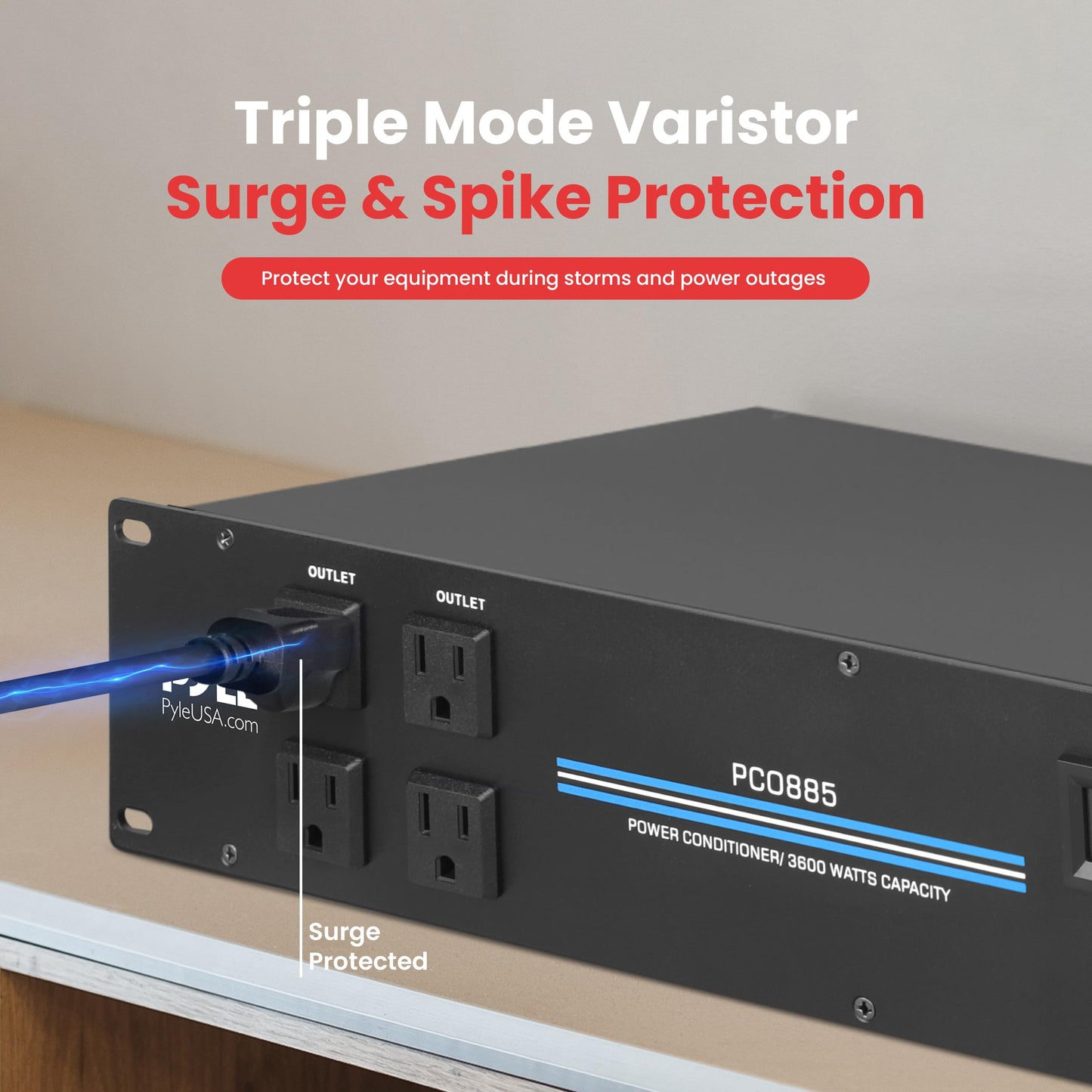 Pyle 3600W 15 Amp PDU Power Strip Surge Protector - 20 Outlet 2U Rack Mount Power Conditioner with Digital Voltage Display - USB Ports - AC Filter - Circuit Breaker - RFI/EMI Protection - PCO885