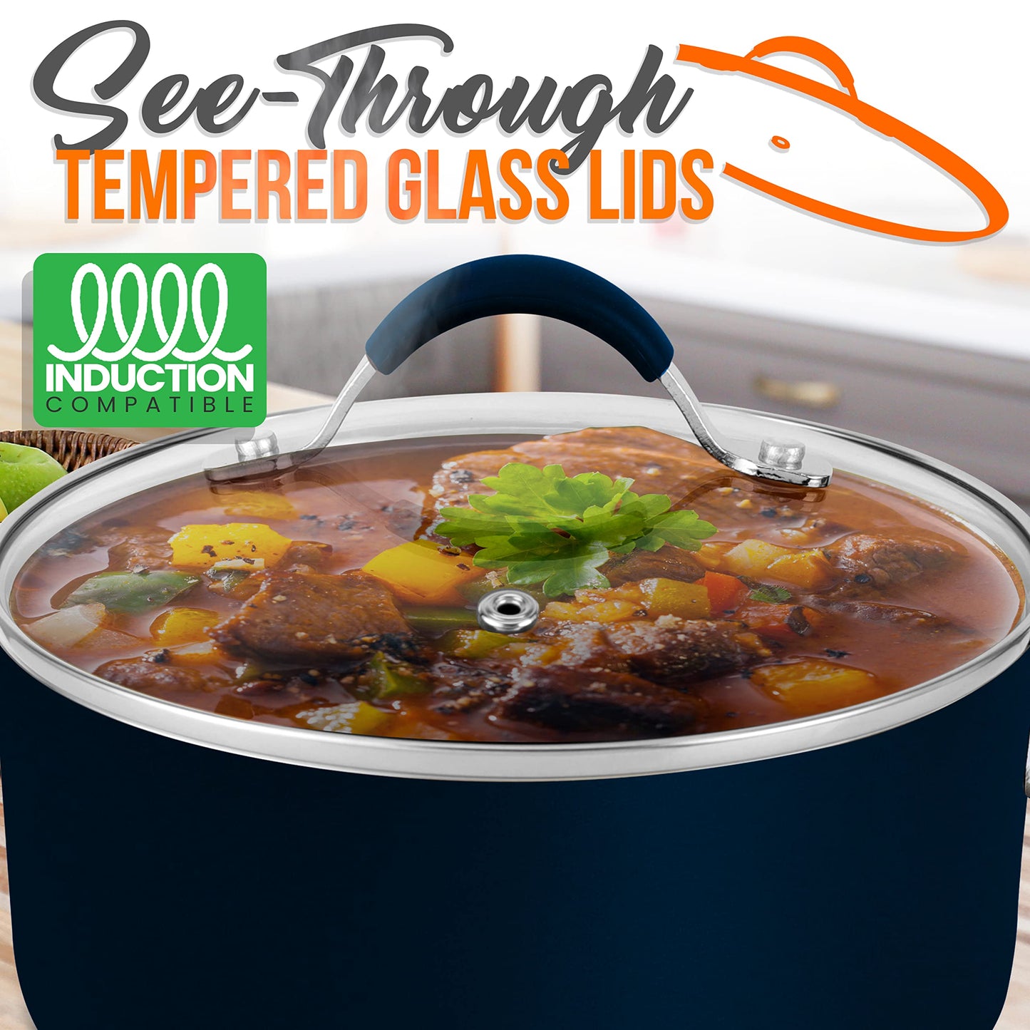 NutriChef Sauce Pot with Lid - Non-Stick High-Qualified Kitchen Cookware with See-Through Tempered Glass Lids, 2.5 Quart (Works with Models: NCCW14SBLU & NCCW20SBLU)