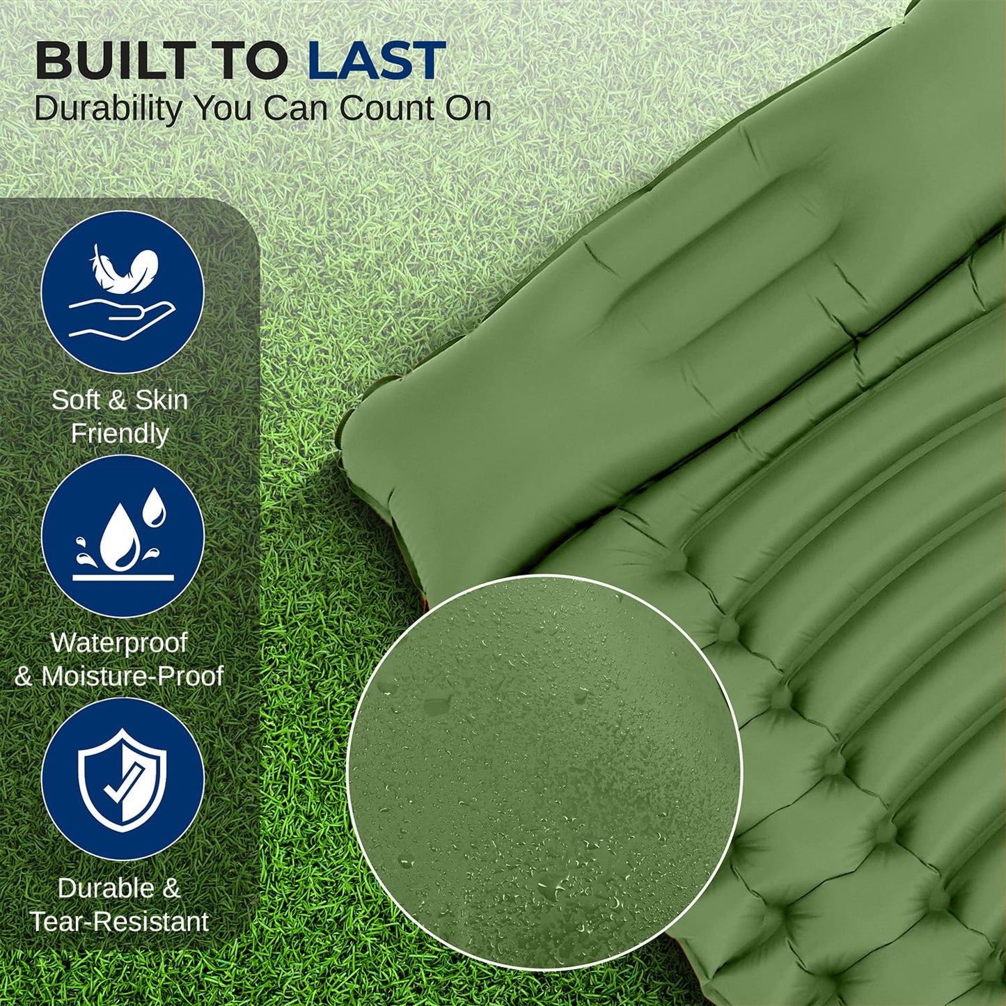 SereneLife Sleeping Pad with Pillow for Camping - Compact Sleeping Mat with Fast Inflation, Lightweight, and Tear-Resistant Backpacking Air Mattress with Carry Bag for Camping, Backpacking, Hiking