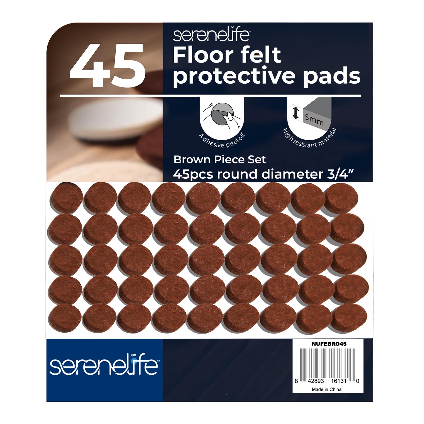Serenelife Felt Furniture Pads - 45 Premium ¾” Inch Felt Floor Protectors | Protect Hardwood, Laminate & Tile Flooring | Furniture Sliders | Moving Supplies | Easy Installation | Noise Reducing