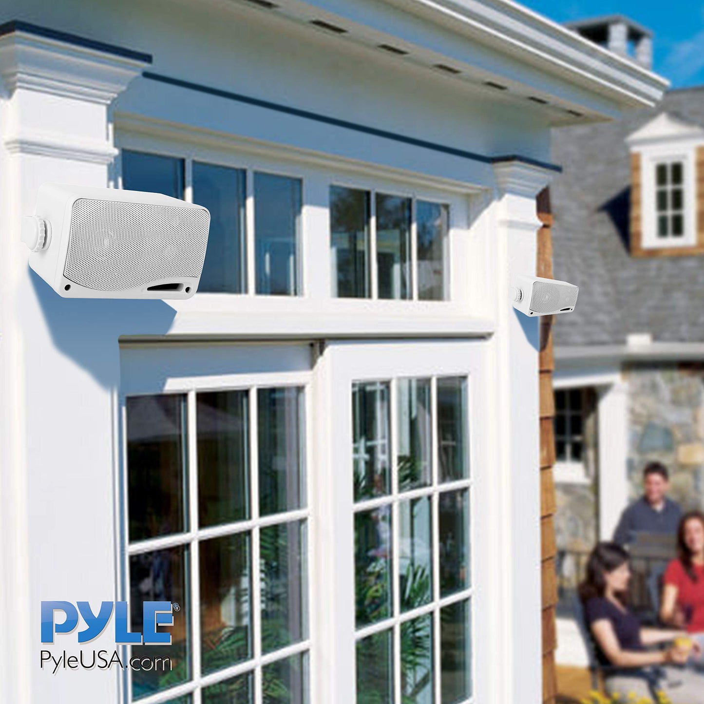 Pyle 3-Way Weatherproof Outdoor Speaker Set - 3.5 Inch 200W Pair of Marine Grade Mount Speakers - in a Heavy Duty ABS Enclosure Grill - Home, Boat, Poolside, Patio, Indoor Outdoor Use -PLMR24 (White)