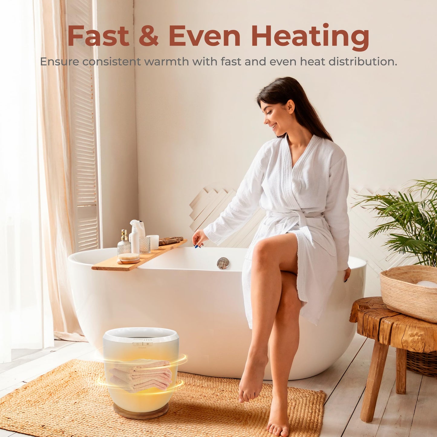 SereneLife Counter Towel Warmer Bucket - with Customized Fragrance for Spa and Bathroom, Luxury Towel Heater, Auto Shut Off, Fits 1 Large Towel, Blanket, Bathrobe, PJs (Natural)
