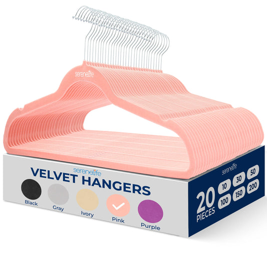 SereneLife 20 Pack Velvet Hangers - Non-Slip Felt Hangers with 360° Swivel Hook - Ultra-Thin, Lightweight, Space Saving for Shirts, Sweaters, Hoodies, Kids Clothes & Dresses
