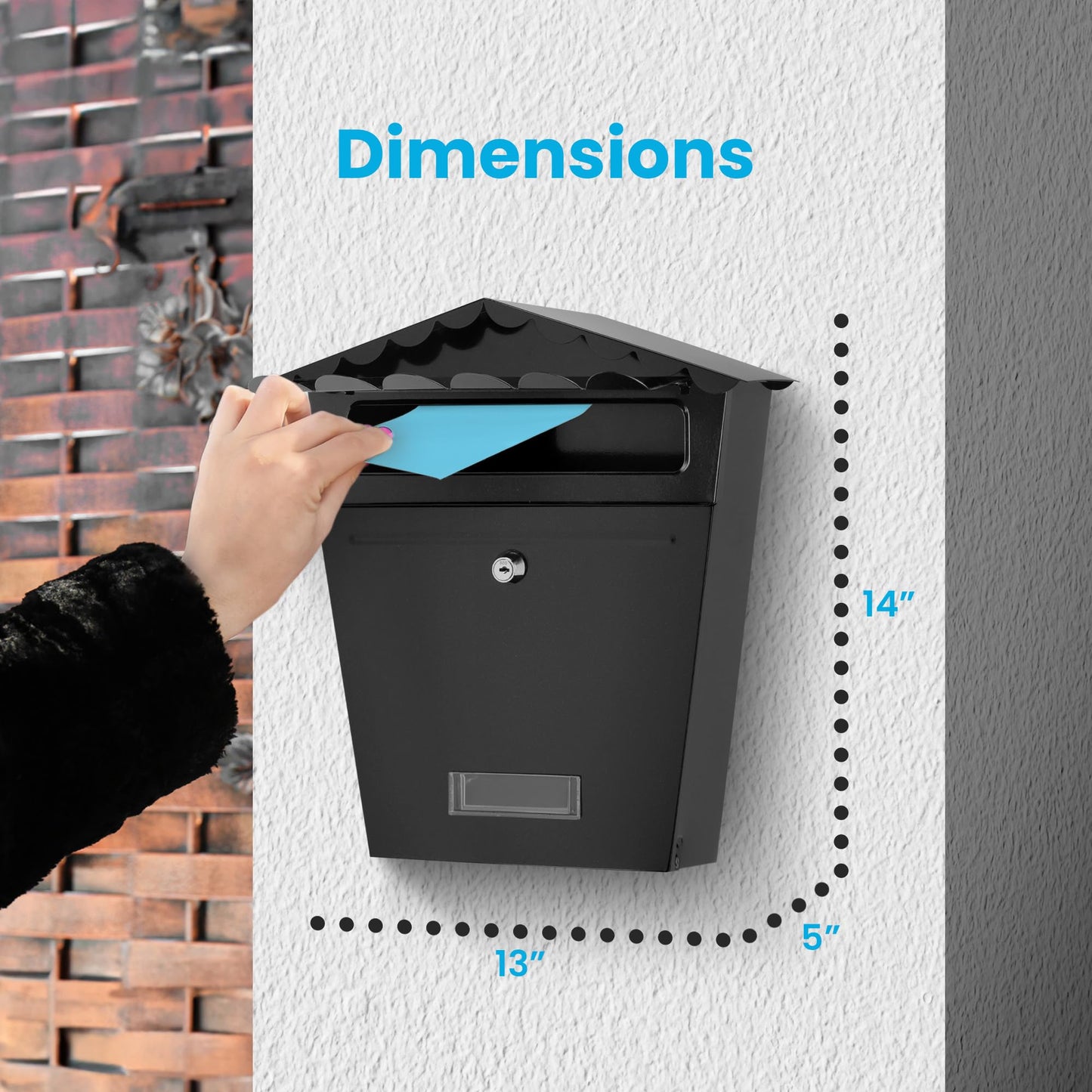 Serenelife Indoor & Outdoor Wall Mount Locking Mailbox | Secure Key & Lock Mechanism | Weather Resistant & Durable | Easy Access Metal Flap | Includes 2 Keys & Mounting Hardware | 13x14x5 IN
