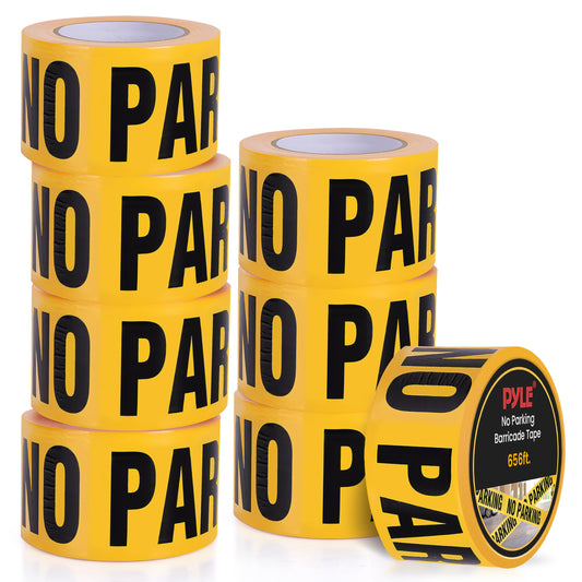 pyle 8 Pieces Safety Yellow No Parking Barricade Tape Set - 656 Foot Long Tape Roll Suitable for a Wide Range of Applications, Including Roadworks, Events, and Hazardous Areas
