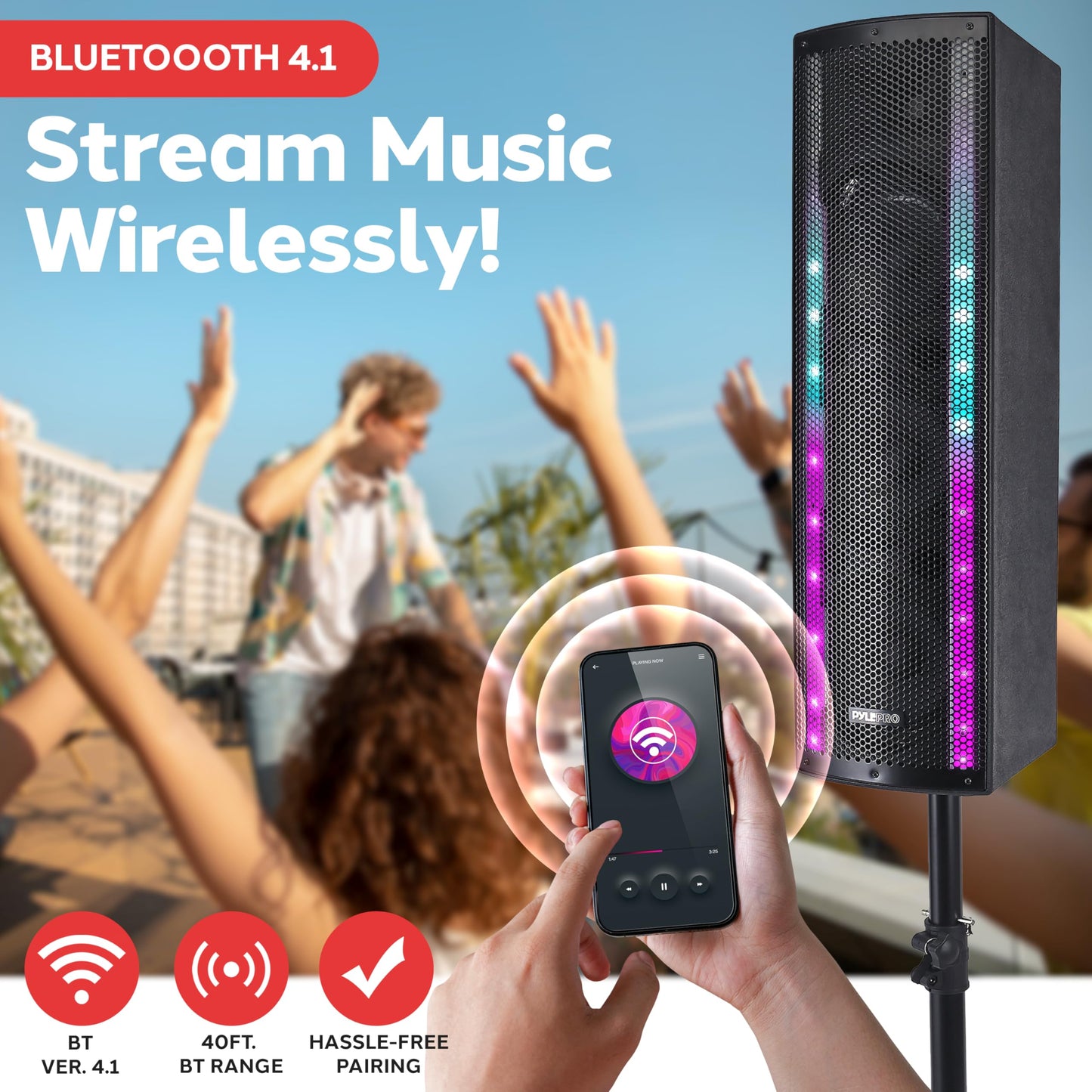 Pyle Portable Bluetooth PA Speaker System - 3-Way Active & Passive Outdoor Bluetooth Speaker Portable PA System w/ Microphone In, Party Lights, FM Radio - Tripod, Remote - Pyle PS65ACT,Black