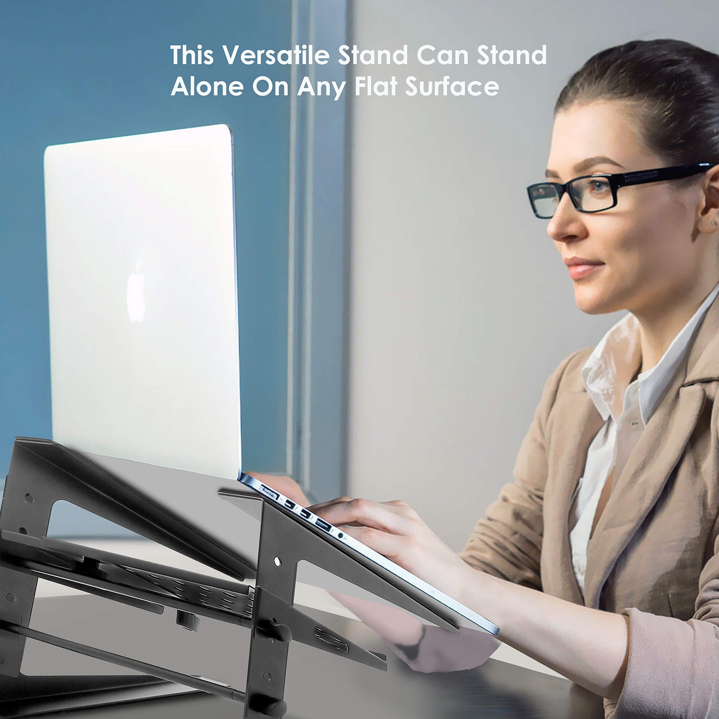 Pyle Portable Adjustable Laptop Stand - 6.3 to 10.9 Inch Standing Table Monitor or Computer Desk Workstation Riser with Shelf Storage and Height Alignment for DJ, PC, Gaming, Home or Office - PLPTS26