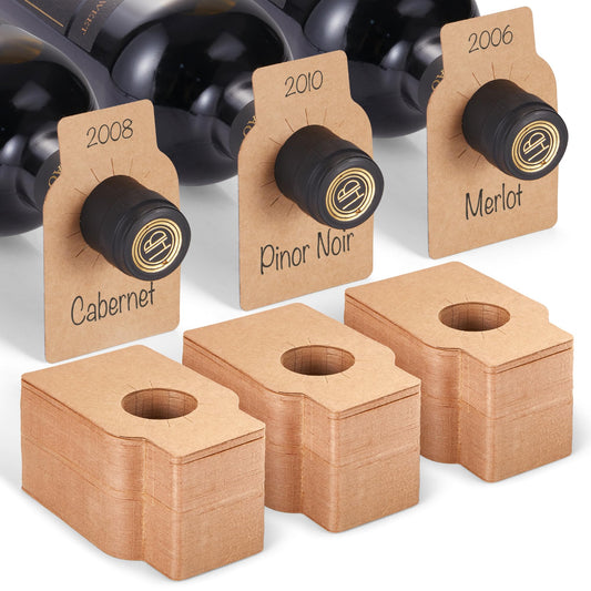 NutriChef Kraft Wine Bottle Tags for Cellar Collection, 200 Pcs Customizable Brown Paper Labels for Wine and Champagne
