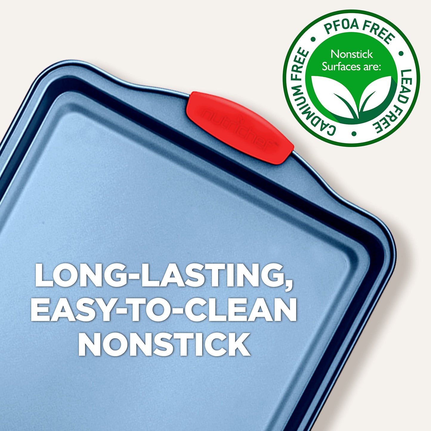 NutriChef 3-Piece Nonstick Cookie Sheets for Baking - Premium Carbon Steel Baking Trays w/ Non-Stick Smooth Coating & Silicone Handles - Large, Medium, & Small Bakeware - Blue