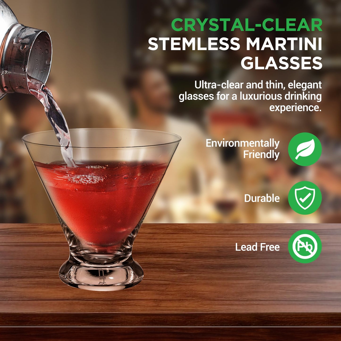 NutriChef 4 Martini Glasses 8.4 Ounce Cocktail Glass for Margarita, Manhattan & Cosmopolitan, Martini Glass for Home Bar, Evening Parties, Birthdays, Housewarming Gift, Crystal Clear