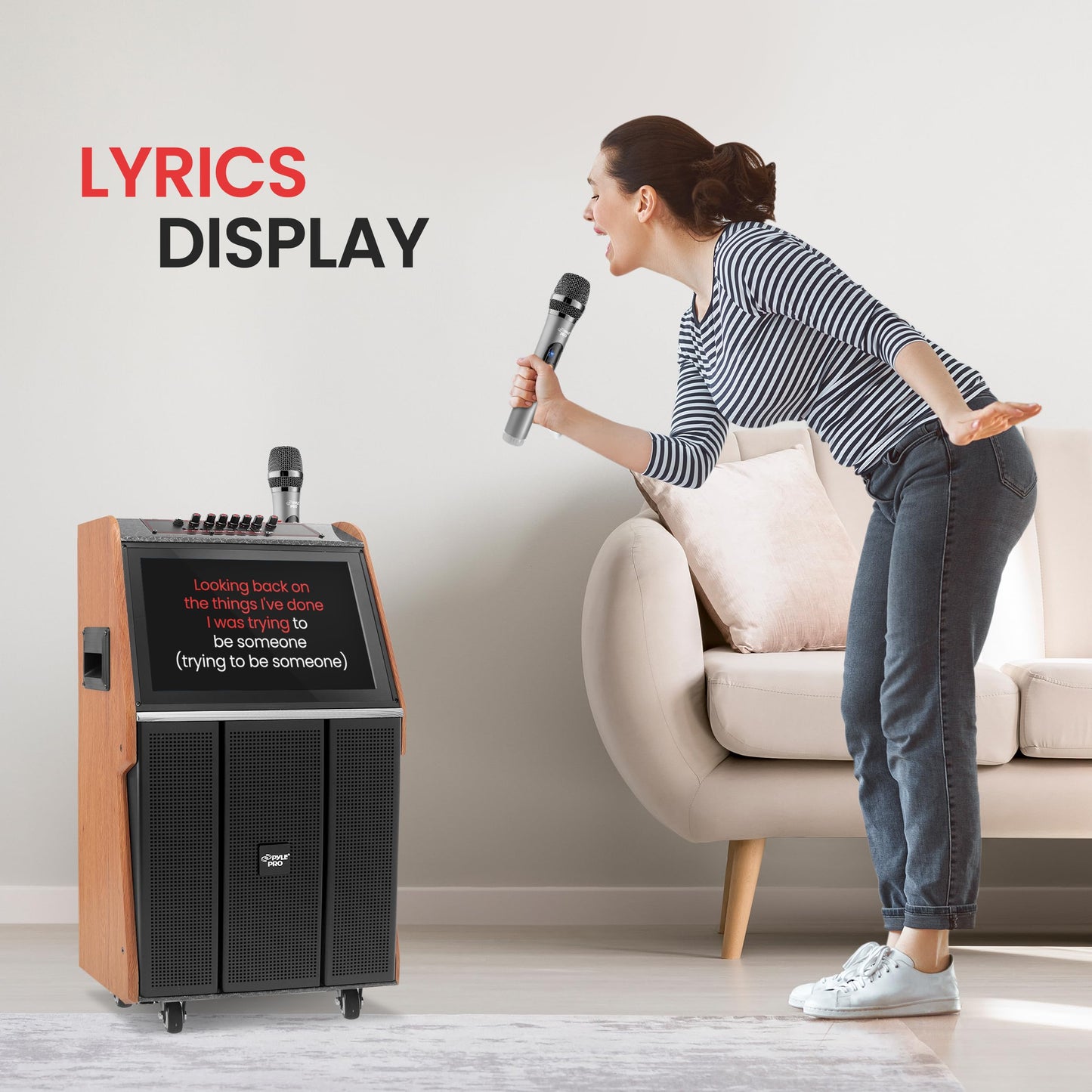 Pyle Portable Wireless BT Streaming Loudspeaker Karaoke Machine with Touch Screen and Wireless Microphone, Wheels and Handle Bar, Supports USB/SD/MMC/PC/TV / MP3 / Mobile Phone, etc.