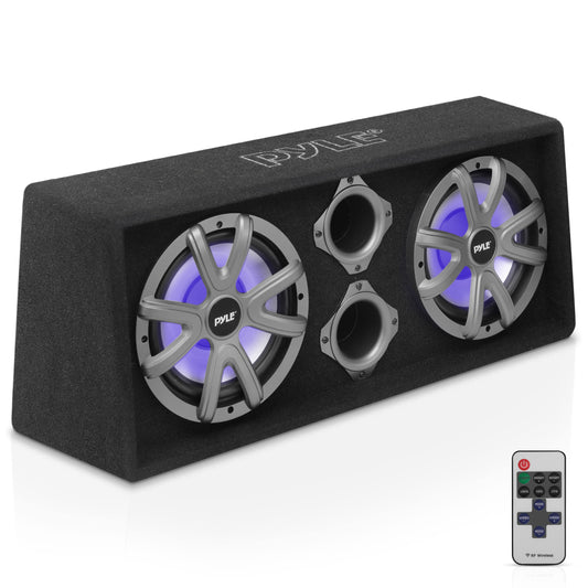 Pyle 10" Dual Subwoofer Box System - Slim Mount Truck & Car Audio Subwoofer Box - Rear Vented Design w/ Built-in Illuminating LED Lights, 2x500 Watts