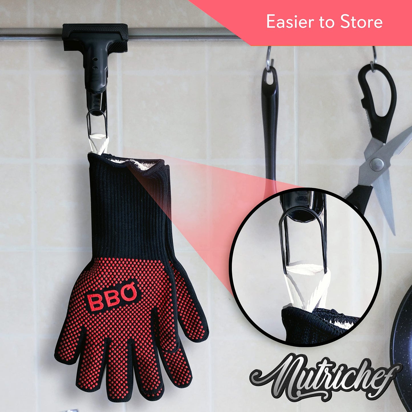 Nutrichef BBQ Gloves 1472°F Heat Resistant | Fireproof Mitts with Silicone Grip | Perfect for Men Who Love Barbecue, Grilling, Cooking, & Camping | 14'IN Food Grade Washable Kitchen Oven Mitts