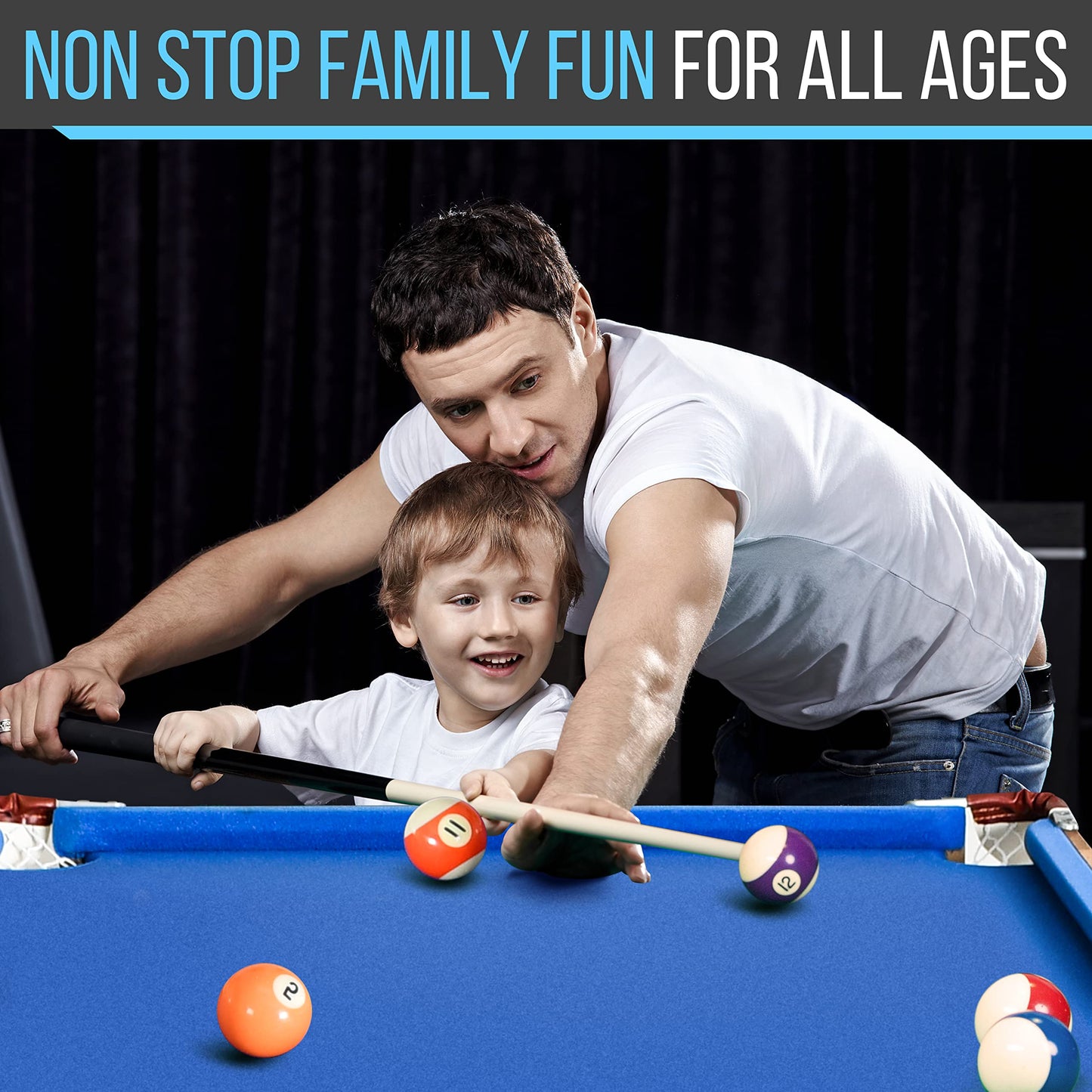 SereneLife 4.5ft Folding Pool Table, 55in Portable Foldable Billiards Game Table for Kids and Adults with Accessories, Indoor and Outdoor Games with Sticks, Cue, Balls and Triangle, Blue