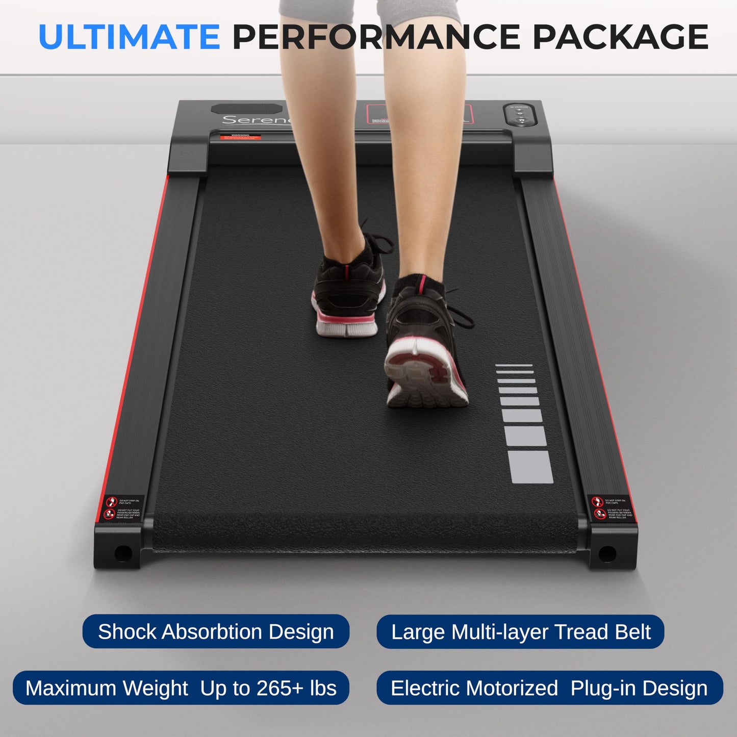 SereneLife Walking Pad Treadmill with Remote Control, 0.6 – 8.7 MPH Smart Speed Control, Walking Mat, Under Desk Treadmill for Home Office, Shock Absorption, App Support, 265lbs Limit