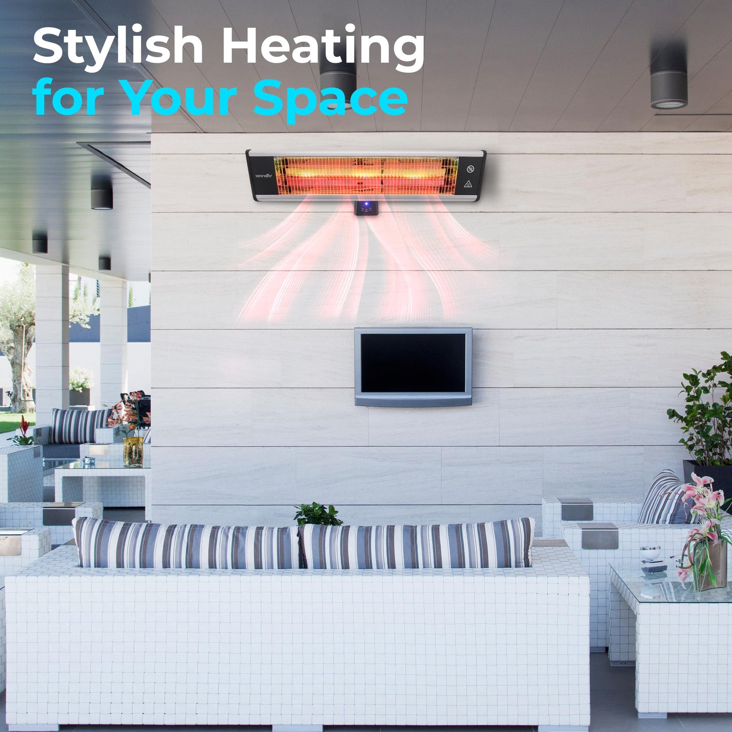 SereneLife Infrared Patio Heater, Wall-Mounted Electric Heater with Remote Control, 1500W, IP65 Approved, Odorless, Indoor/Outdoor for Patio, Restaurant, Backyard, Garage, Decks