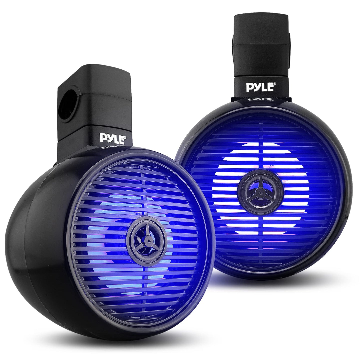 PyleUsa 6.5” Waterproof Off-Road Speakers - 200W 2-Way Marine Wakeboard Tower Sound System w/ LED Light, Full Range Outdoor Stereo Speaker for Car, ATV, UTV, Jeep, Boat, Includes Brackets (Black)