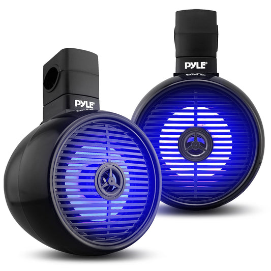 PyleUsa 6.5” Waterproof Off-Road Speakers - 200W 2-Way Marine Wakeboard Tower Sound System w/ LED Light, Full Range Outdoor Stereo Speaker for Car, ATV, UTV, Jeep, Boat, Includes Brackets (Black)