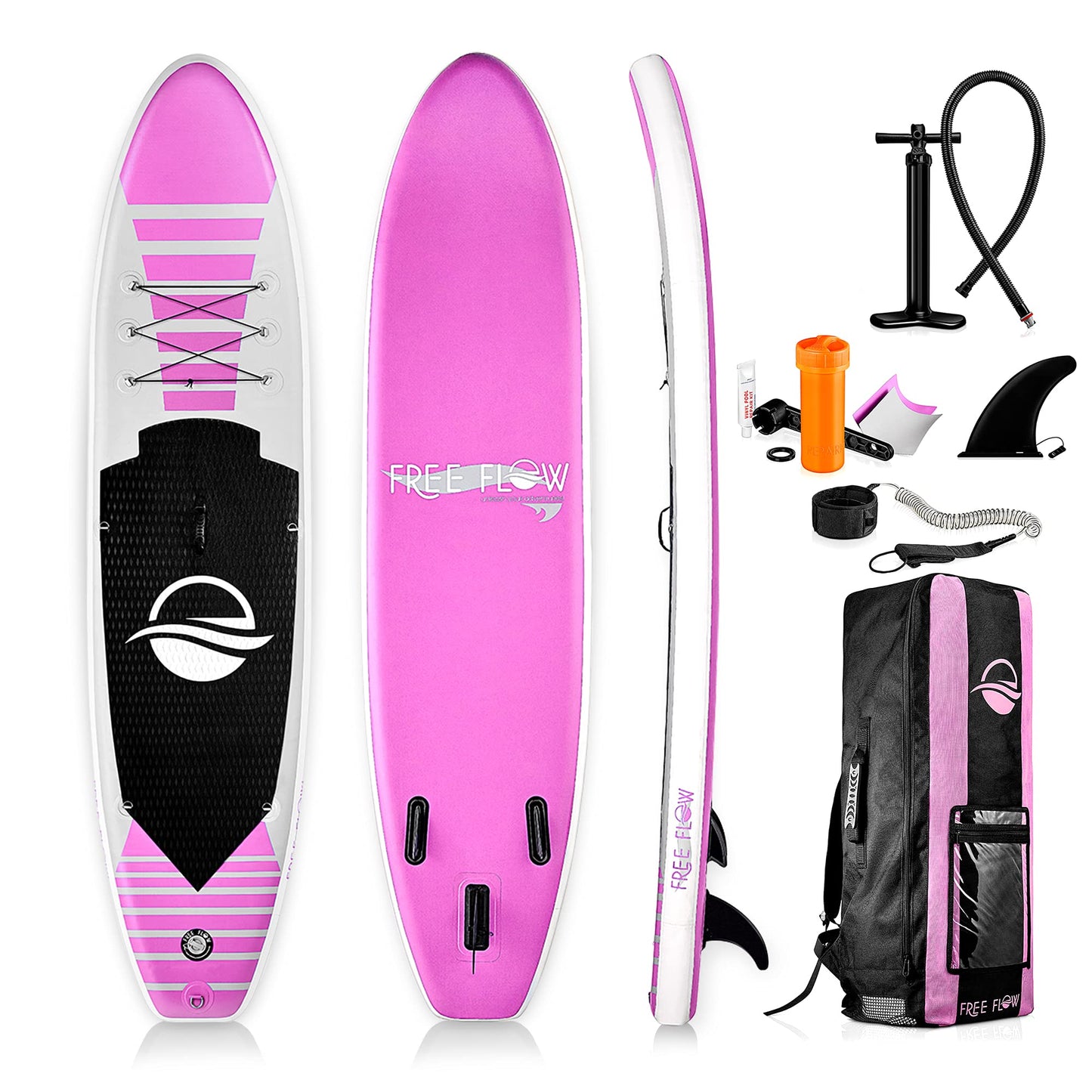 SereneLife Inflatable Stand Up Paddle Board (6" Thick) with Premium SUP Accessories & Carry Bag | Wide Stance, Bottom Fin for Paddling, Surf Control, Non-Slip Deck | Youth & Adult Standing Boat, Pink