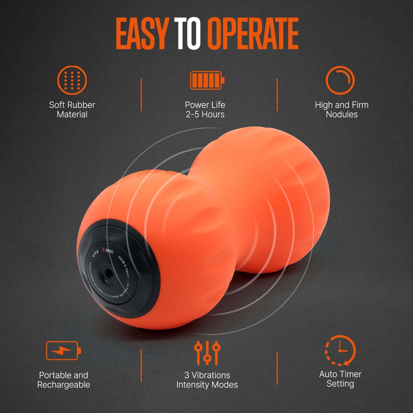 SQUATZ Peanut Wireless Vibrating Massage Ball - 3 Vibration Intensity Levels, 2 to 5 Hours Power Life, Portable and Rechargeable, Deep Tissue Trigger Point Therapy Suitable for Massaging Muscles