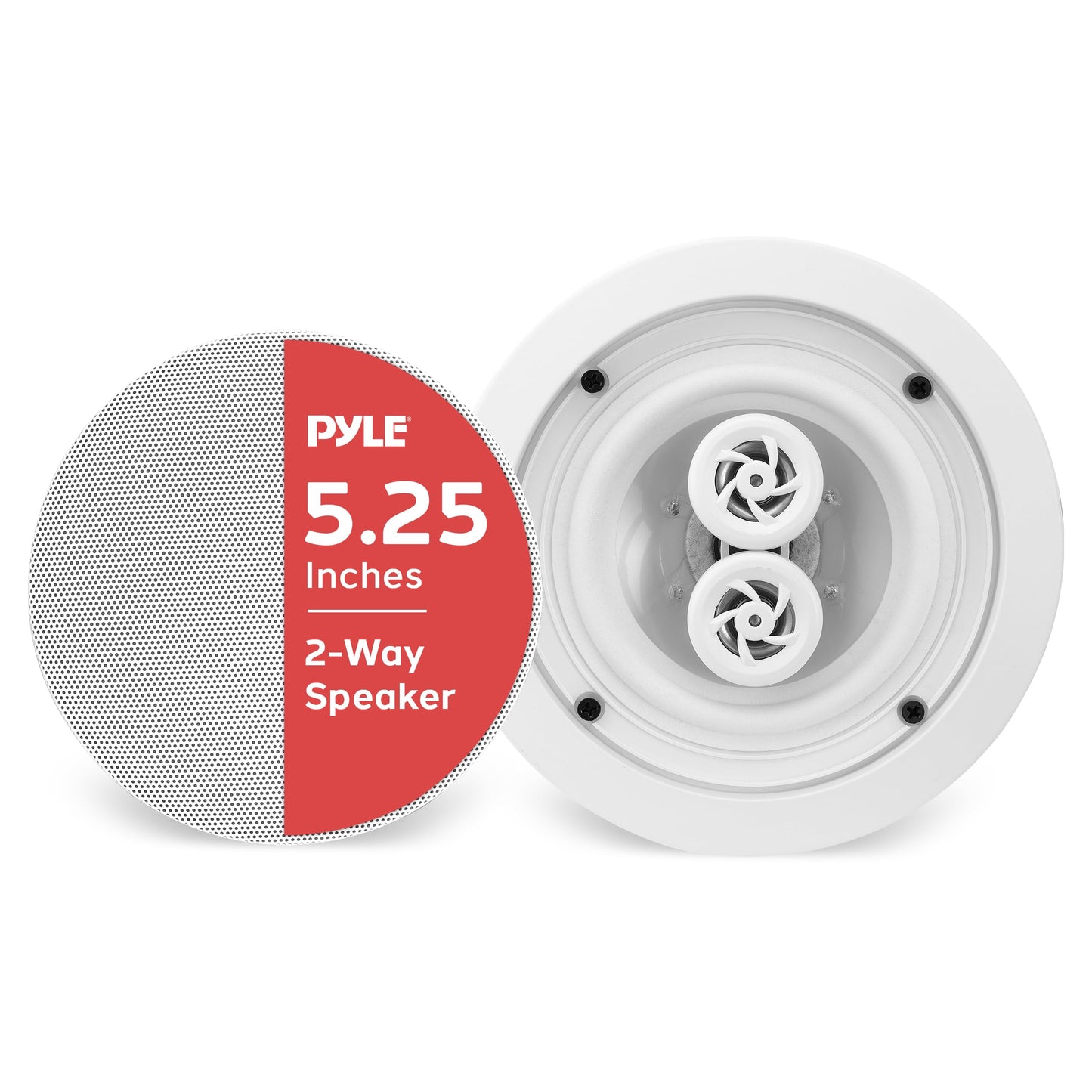 Pyle 5.25" Ceiling Wall Mount Speakers - 2-Way Weatherproof Full Range Woofer Speaker System Flush Design w/ 65Hz-22kHz Frequency Response 200 Watts Peak & Template for Easy Installation - PWRC52