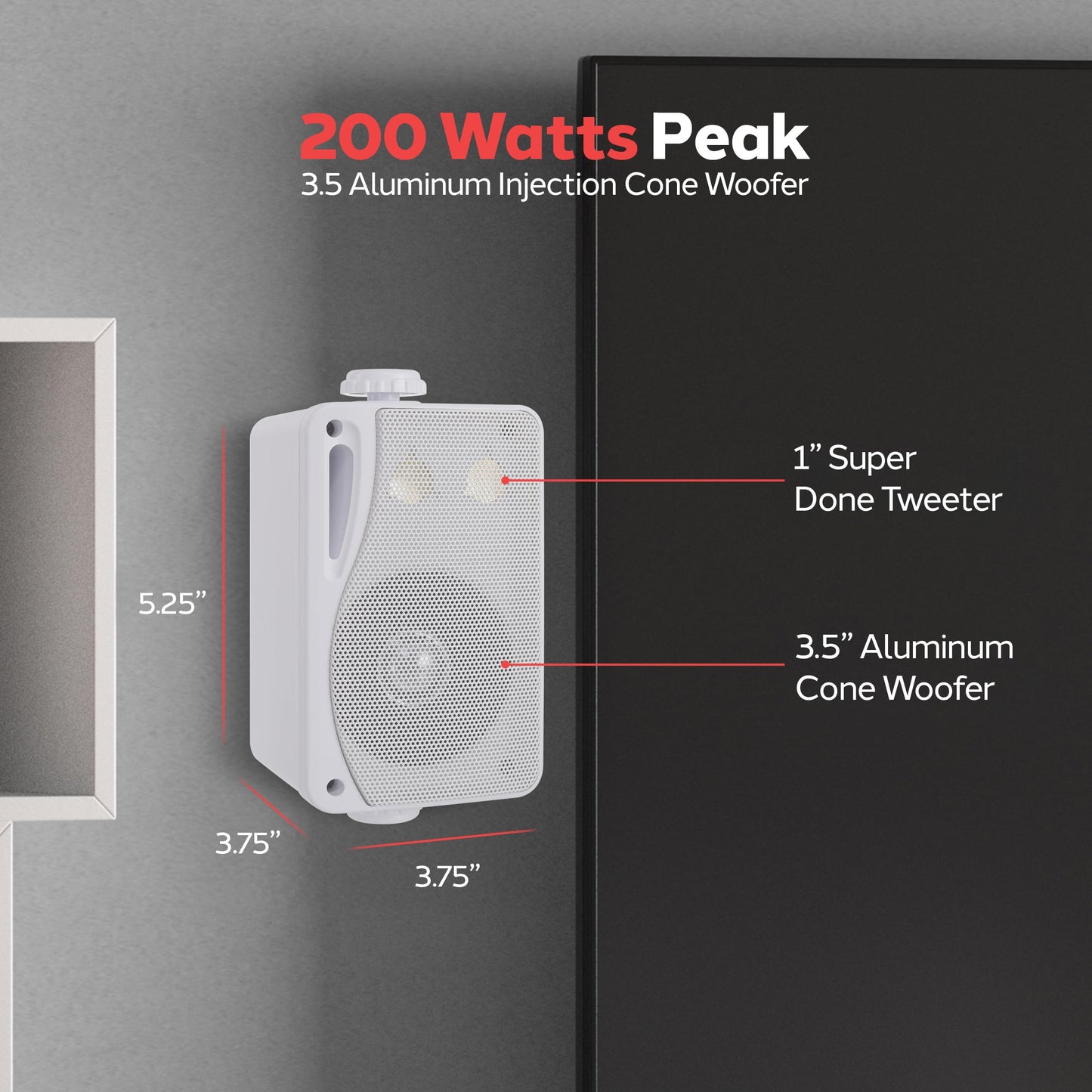 Pyle 3-Way Weatherproof Outdoor Speaker Set - 3.5 Inch 200W Pair of Marine Grade Mount Speakers - in a Heavy Duty ABS Enclosure Grill - Home, Boat, Poolside, Patio, Indoor Outdoor Use -PLMR24 (White)