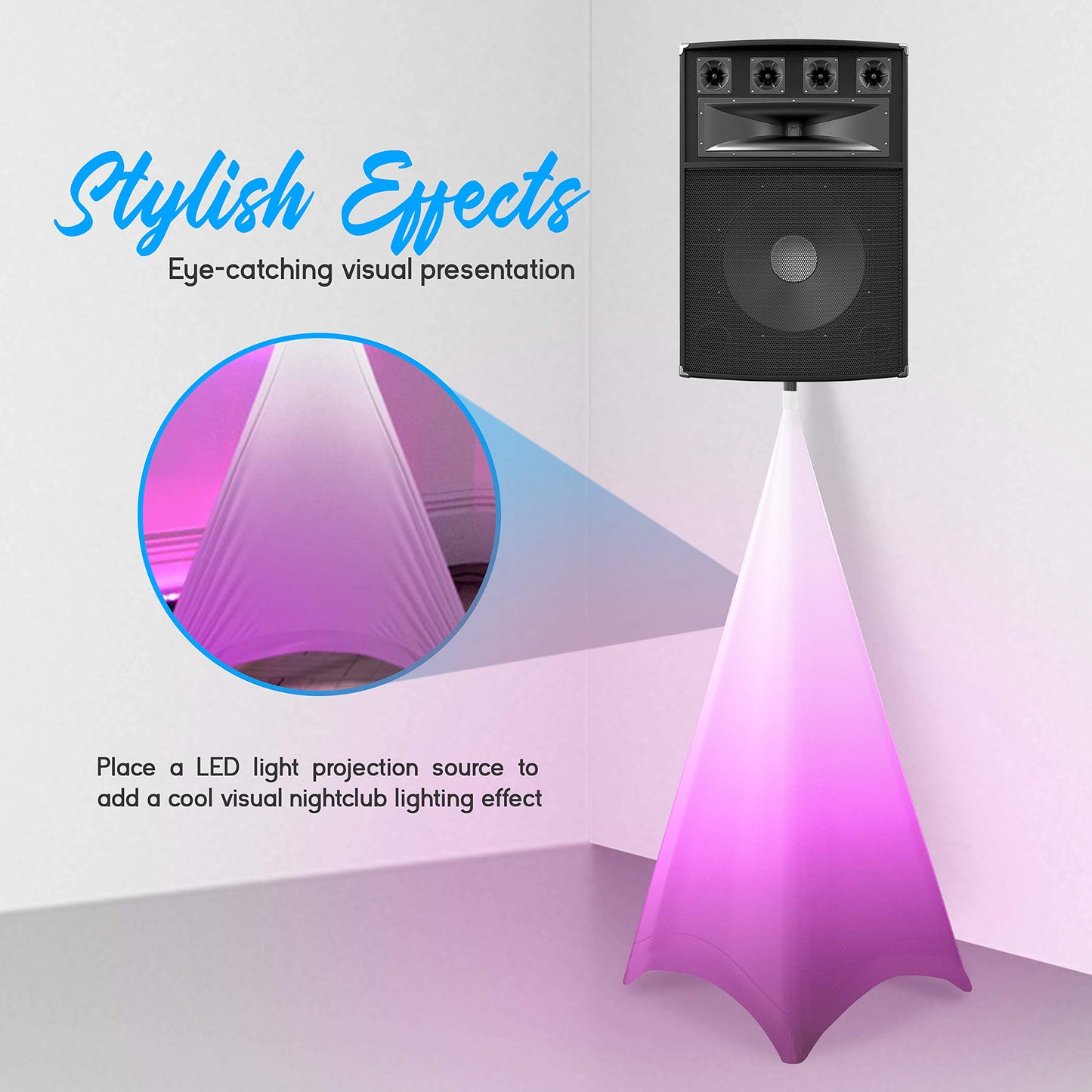 Pyle Universal Lighting Tripod Stand Scrim - Triple Sided DJ Speaker / Light Stand Skirt Cover w/Hook and Loop Straps, Bag, Made from Stretchable Lycra Spandex, for Up to 75” x 43” PSCRIM3W (White)