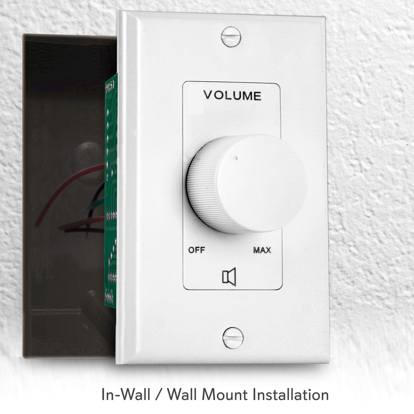 Pyle Home Wall Mount Volume Control Knob- Flush In-Wall Plate,Rotary Style Adjustment, 20-20kHz Freq. Response,Companion for Hi-Fi, Four-Pair Speaker Selector w/ Audio&Video Compatibility,White- PVC1